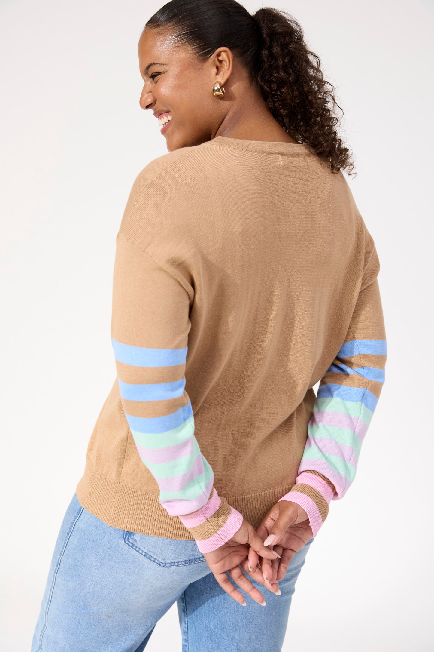 Vermont Stripe Cardigan, Tan