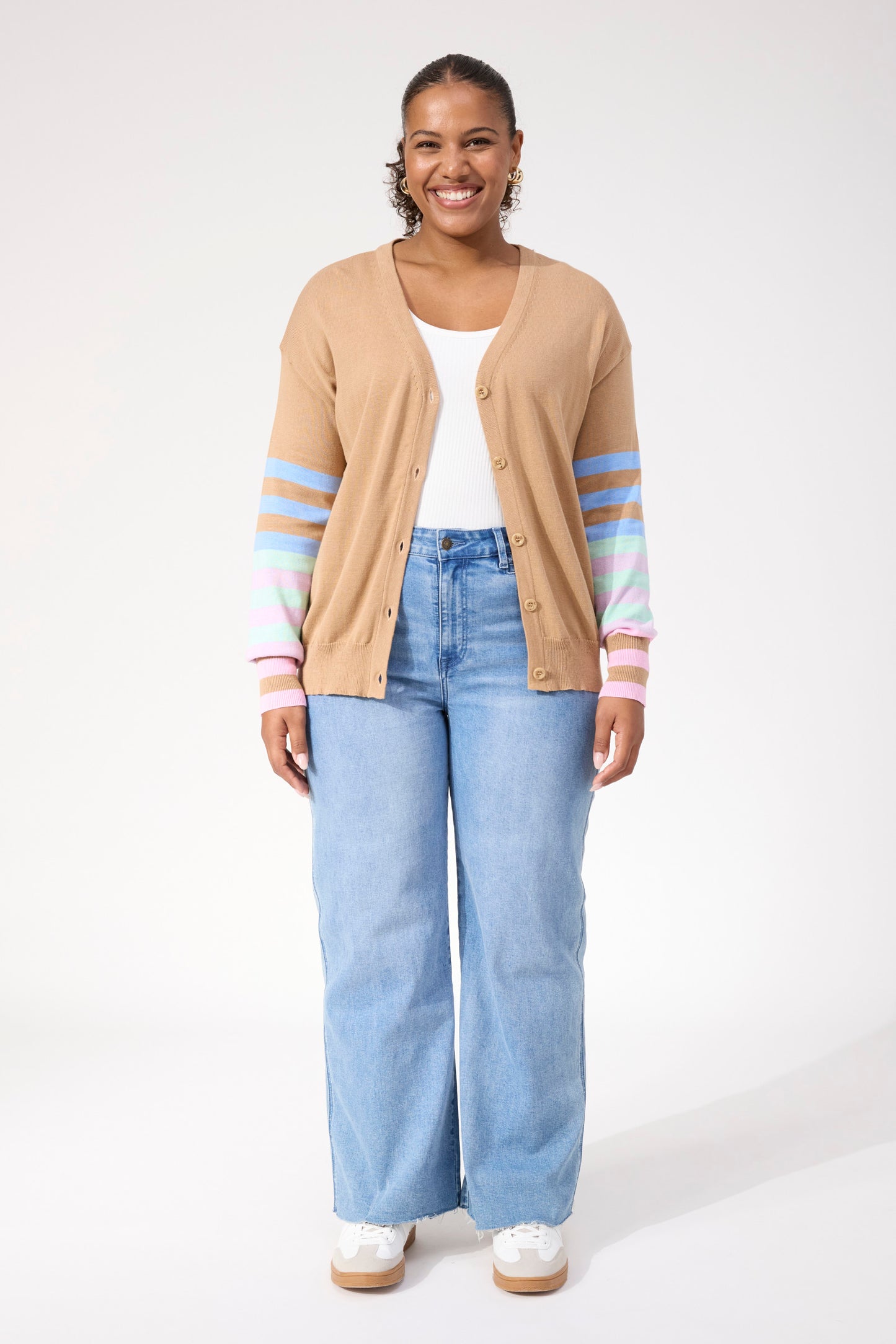 Vermont Stripe Cardigan, Tan