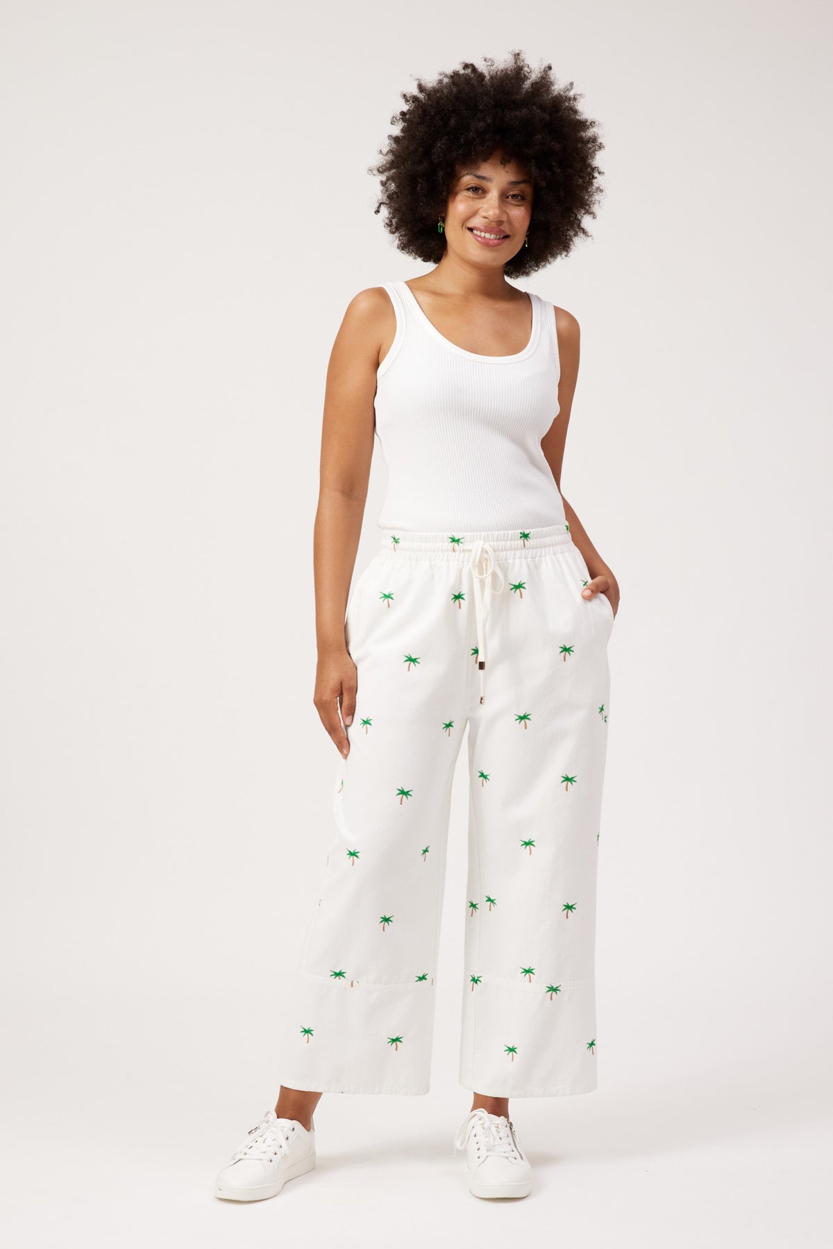 Mauritius Embroidered Denim Pant, White