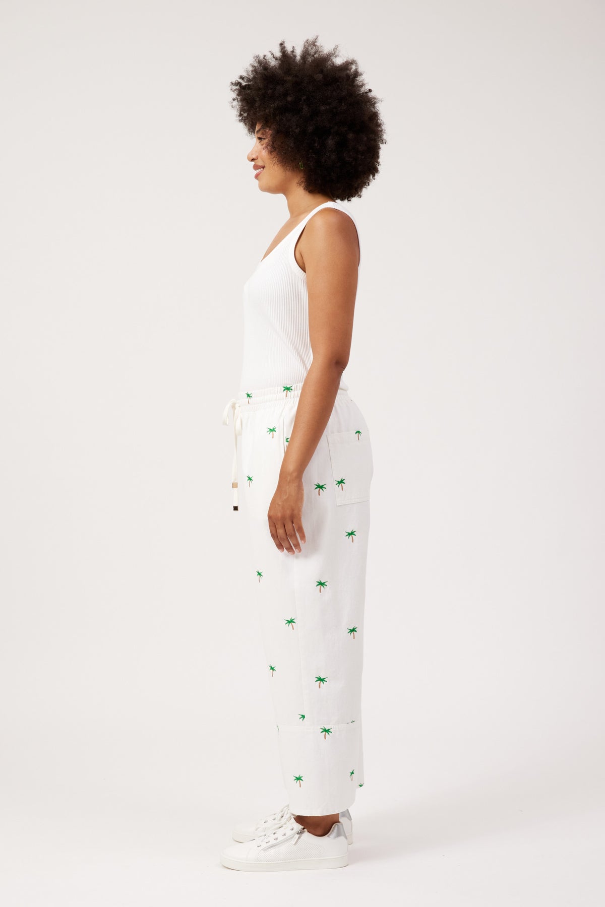 Mauritius Embroidered Denim Pant, White