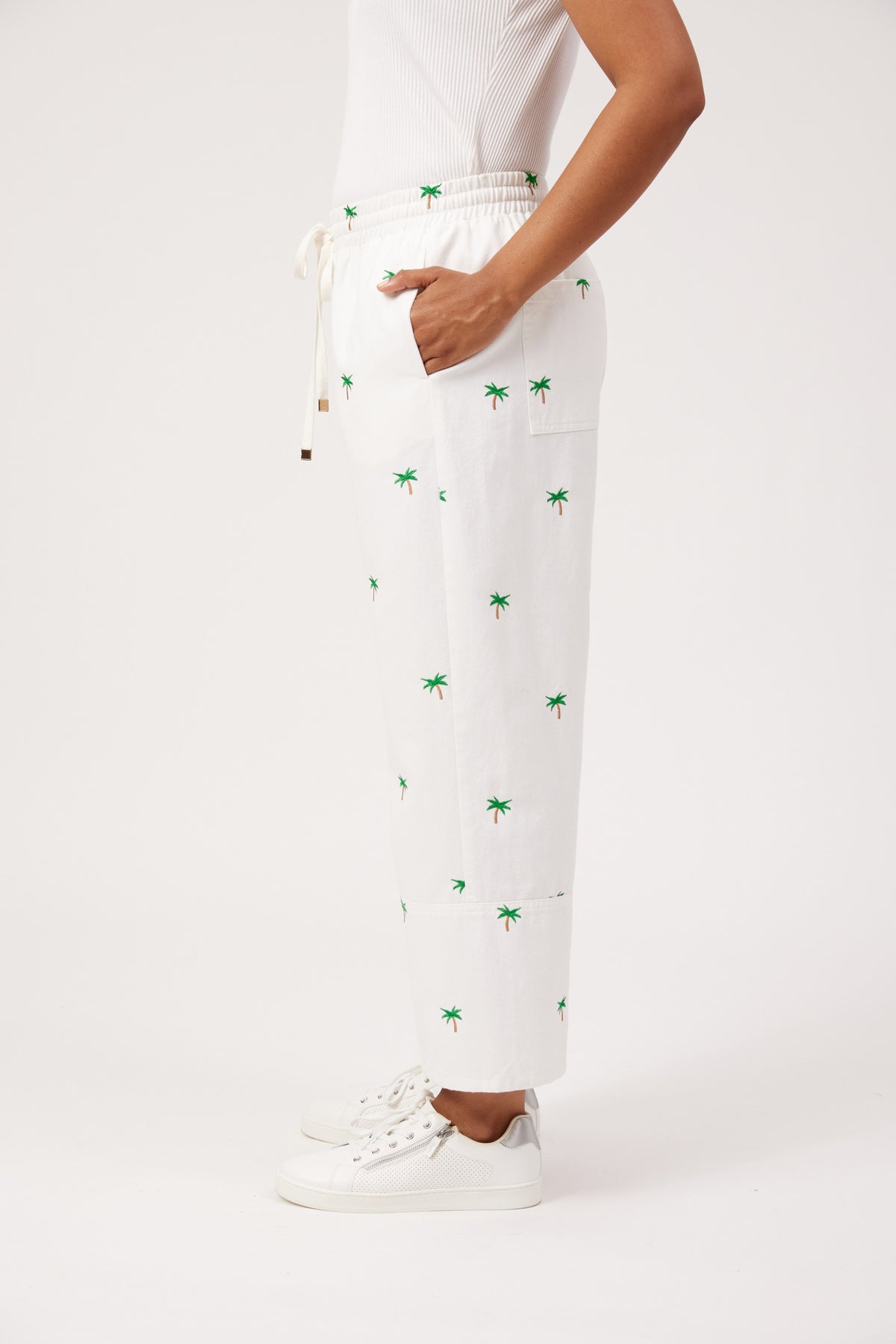 Mauritius Embroidered Denim Pant, White