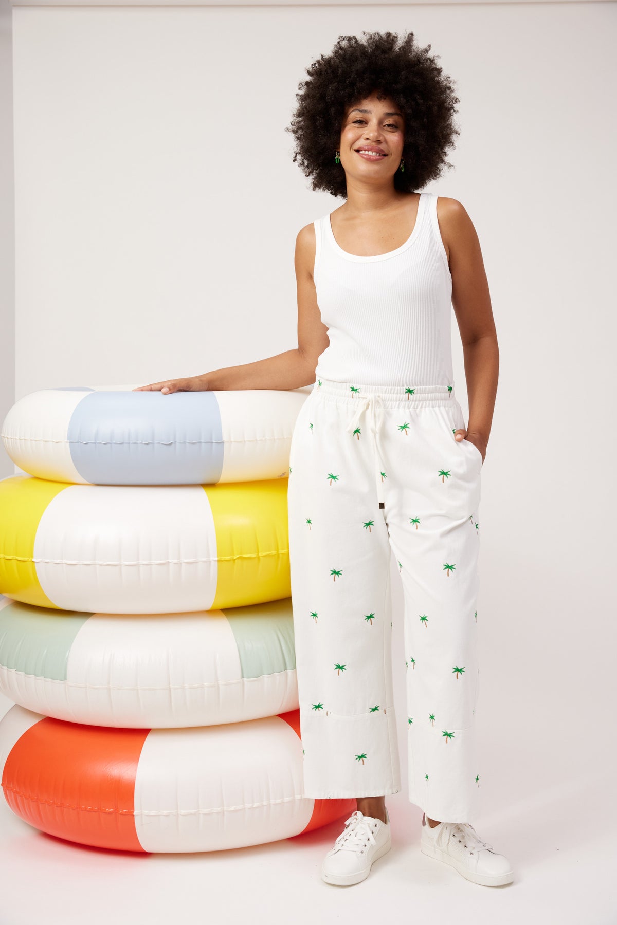 Mauritius Embroidered Denim Pant, White
