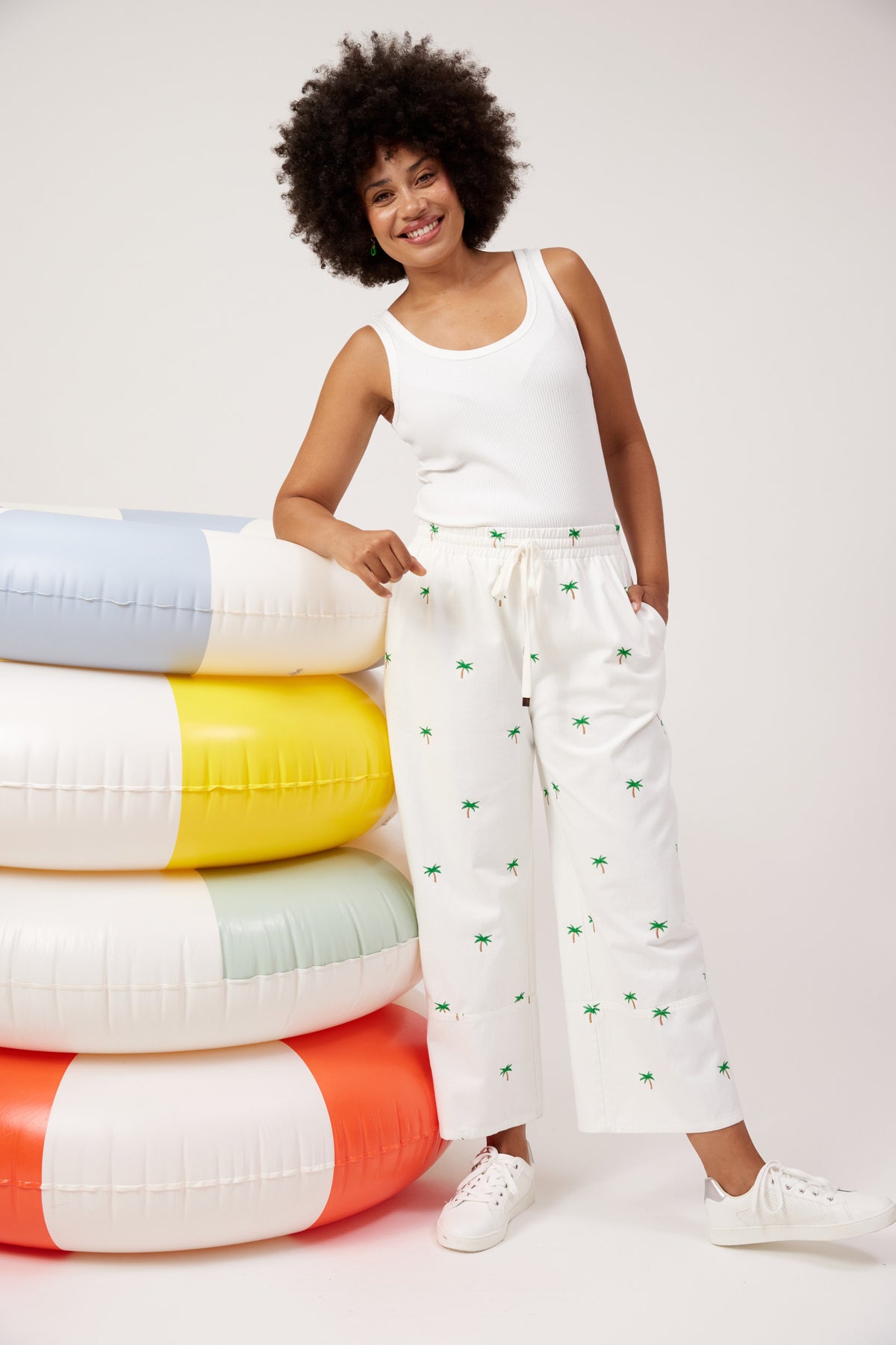 Mauritius Embroidered Denim Pant, White