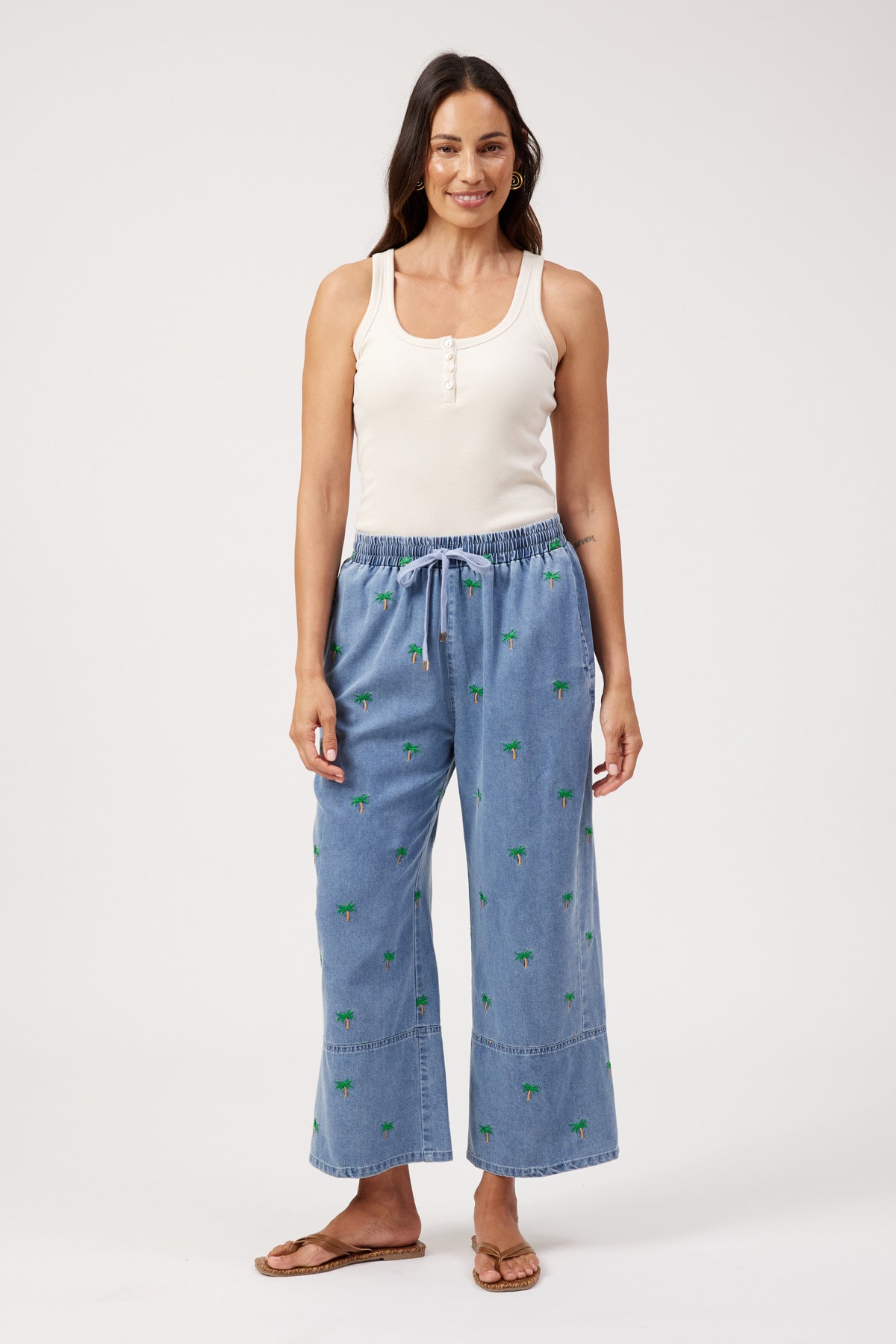 Mauritius Embroidered Denim Pant, Blue