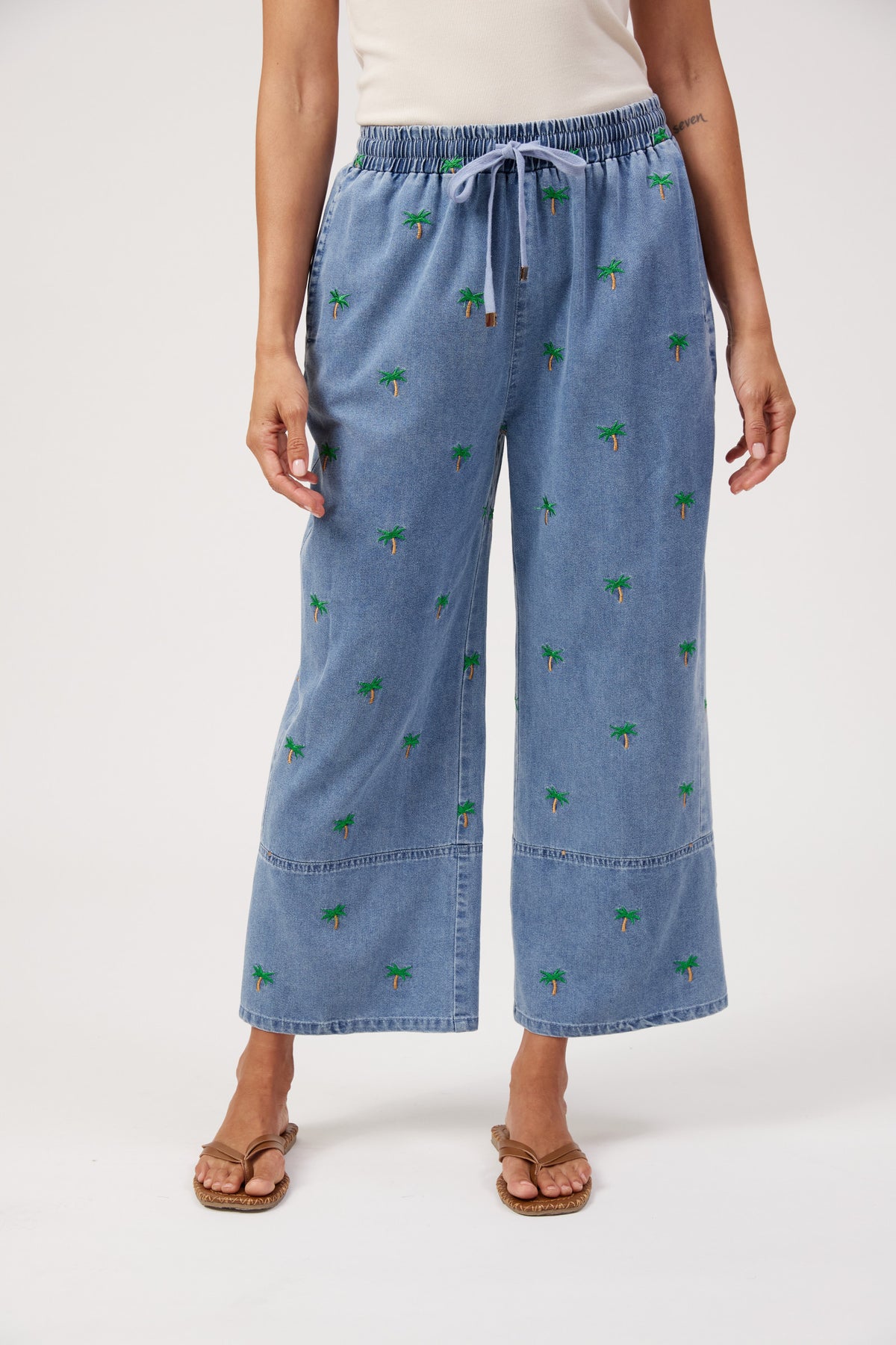 Mauritius Embroidered Denim Pant, Blue