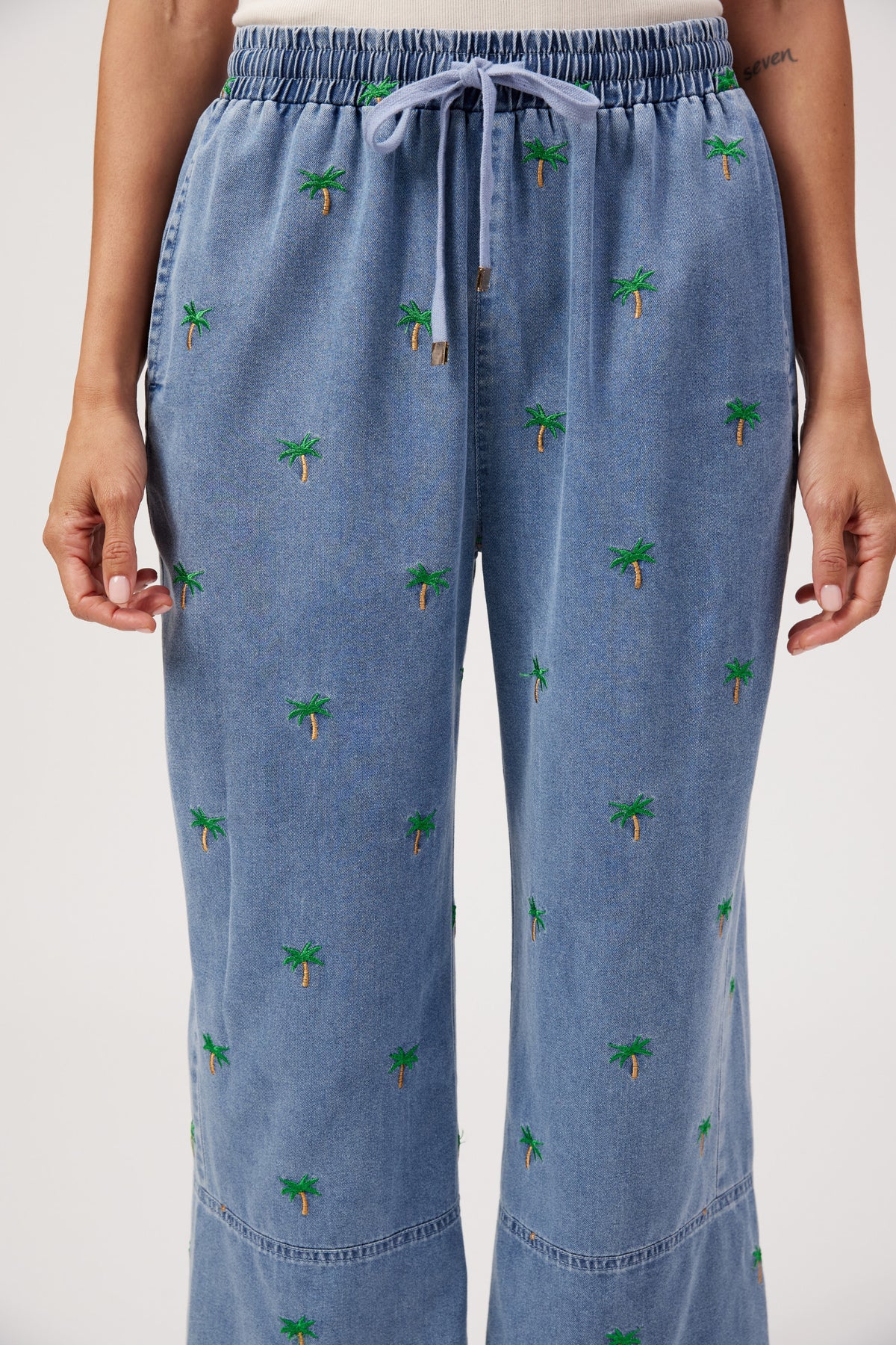 Mauritius Embroidered Denim Pant, Blue