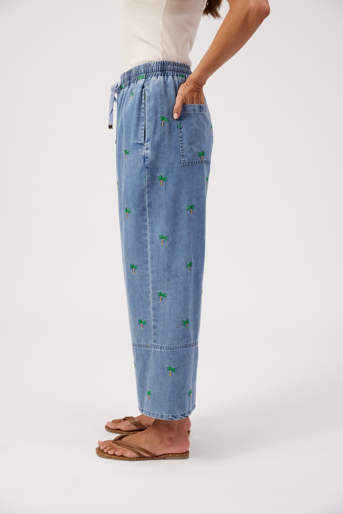 Mauritius Embroidered Denim Pant, Blue