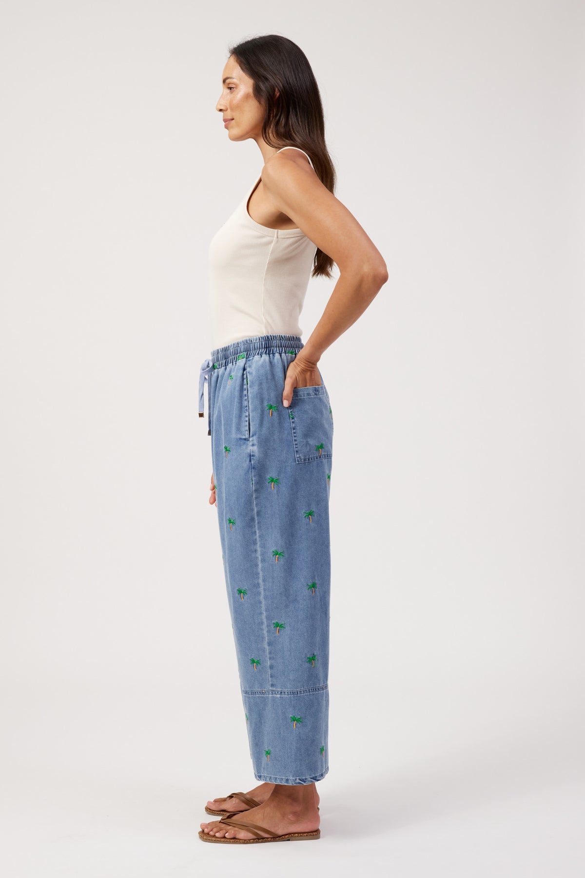 Mauritius Embroidered Denim Pant, Blue