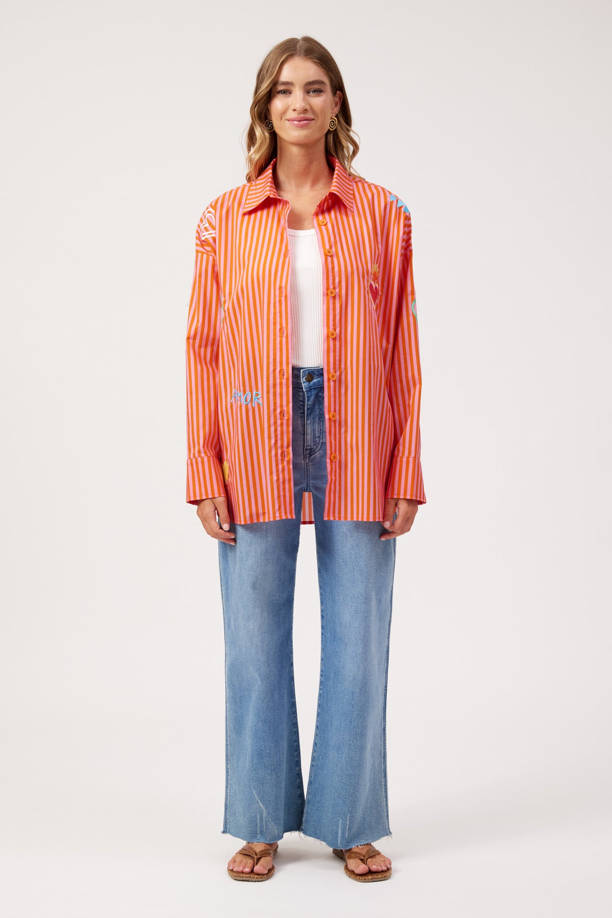 Mykonos Embroidered Stripe Shirt, Pink