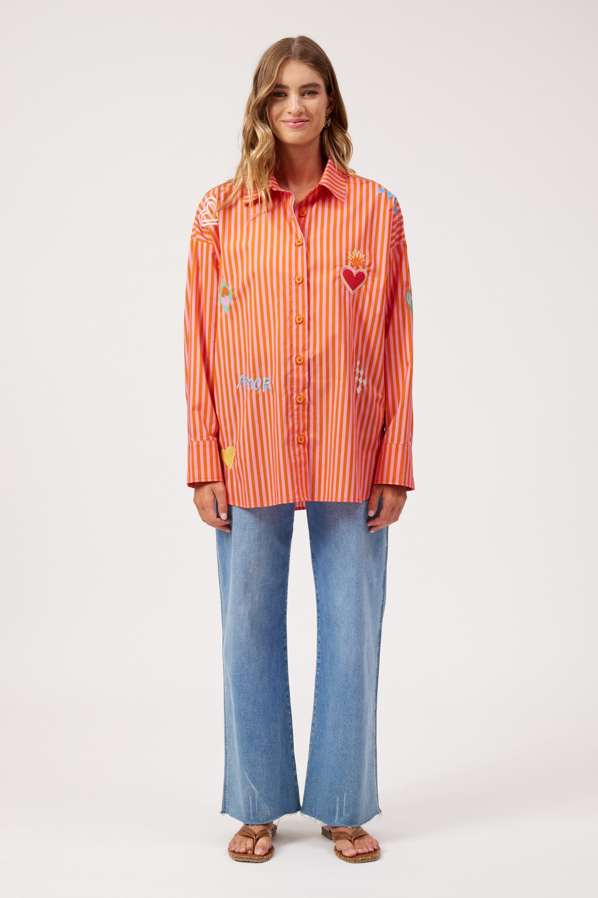 Mykonos Embroidered Stripe Shirt, Pink
