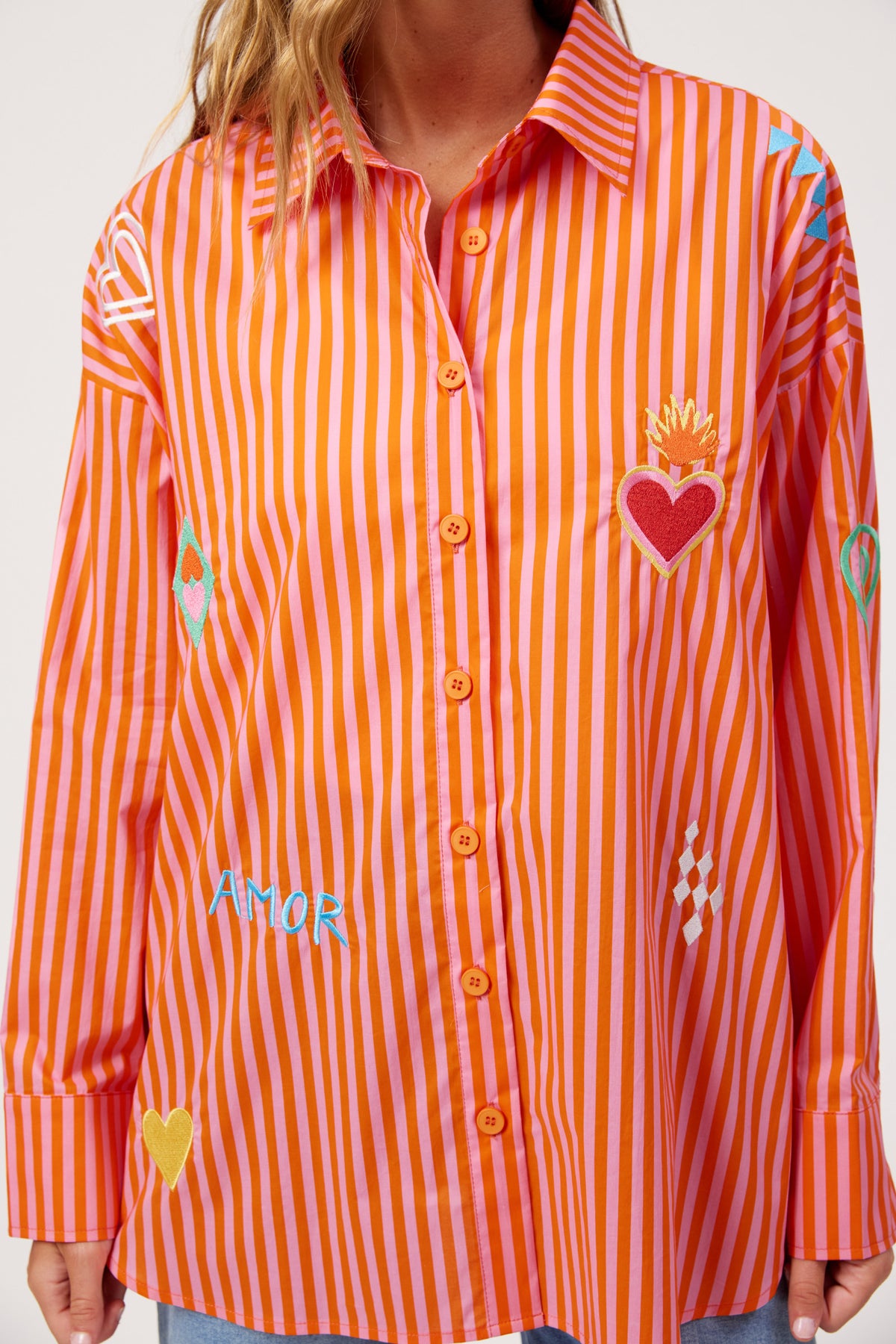Mykonos Embroidered Stripe Shirt, Pink