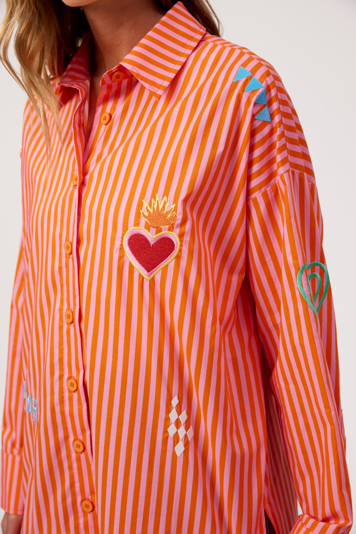 Mykonos Embroidered Stripe Shirt, Pink