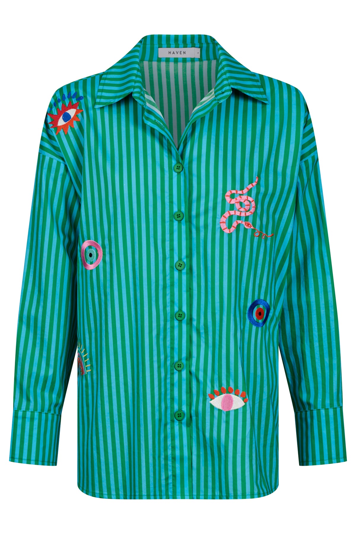 Mykonos Embroidered Stripe Shirt, Green