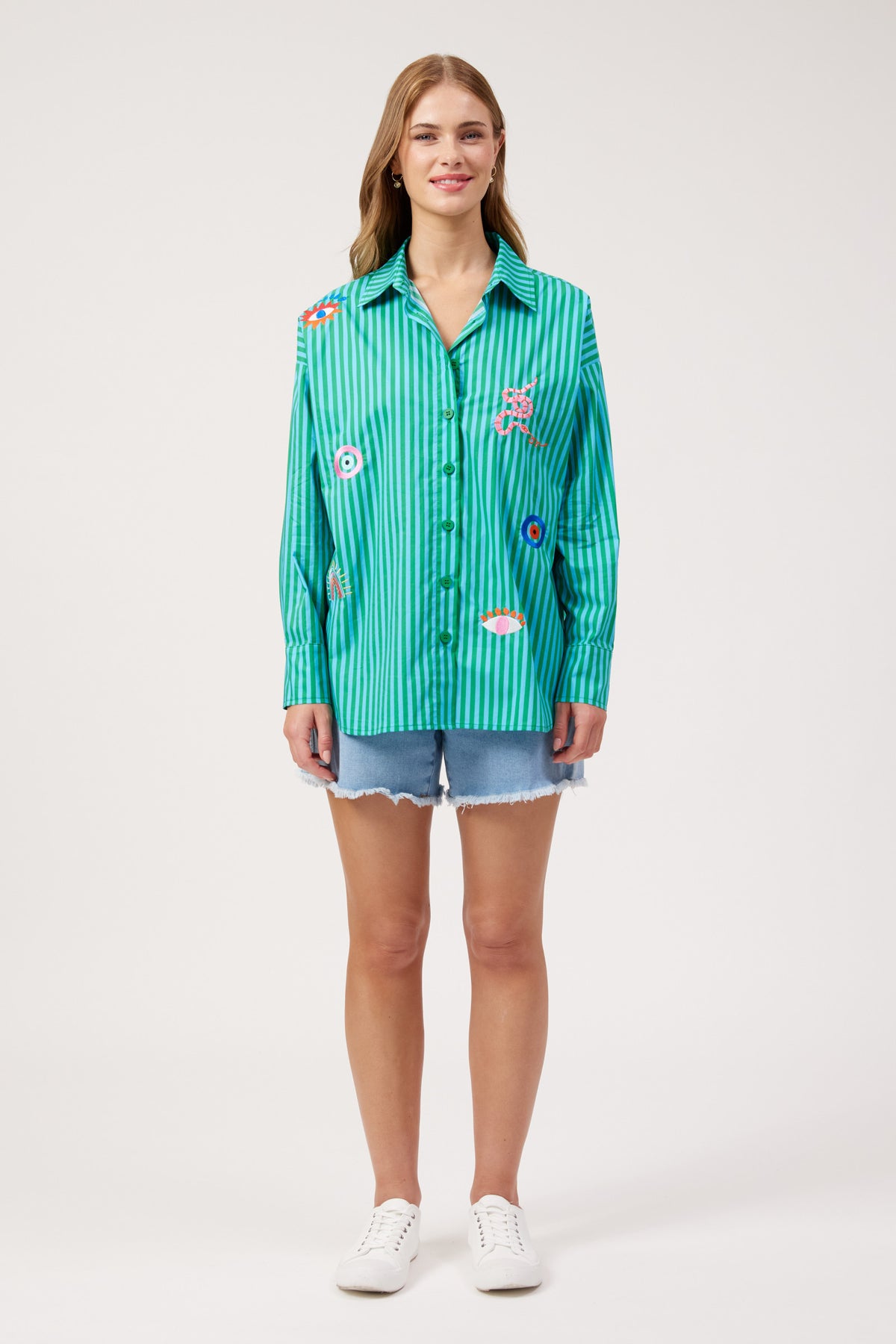 Mykonos Embroidered Stripe Shirt, Green