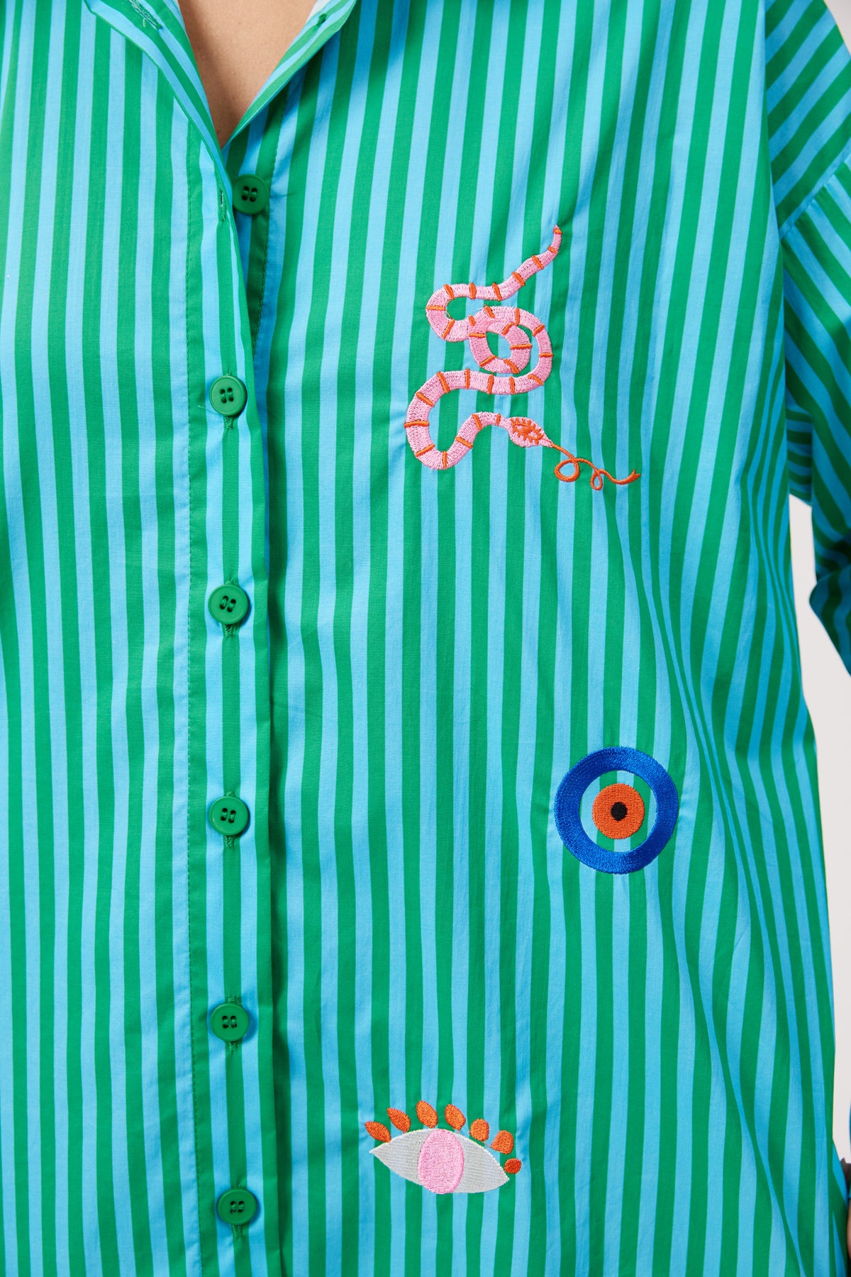 Mykonos Embroidered Stripe Shirt, Green