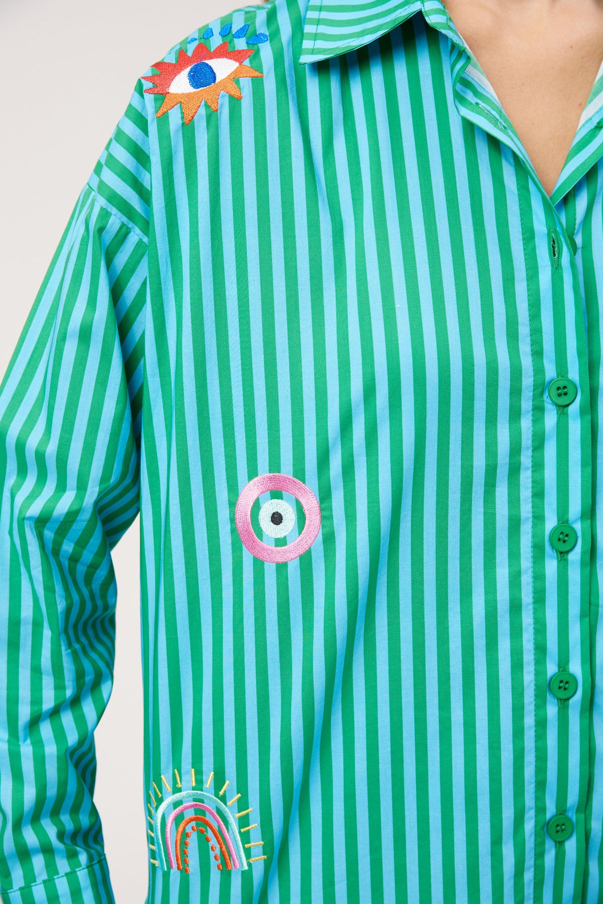 Mykonos Embroidered Stripe Shirt, Green