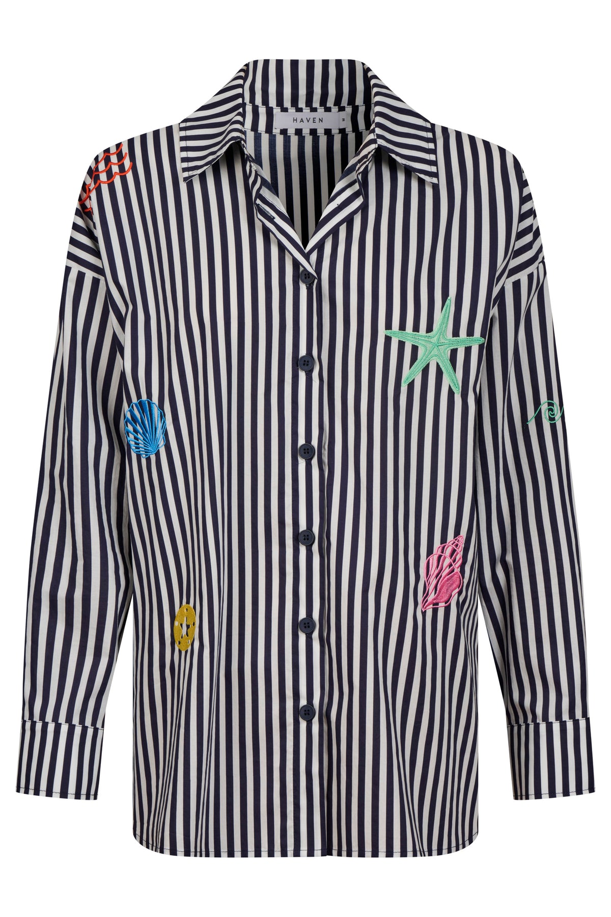 Mykonos Embroidered Stripe Shirt, Navy