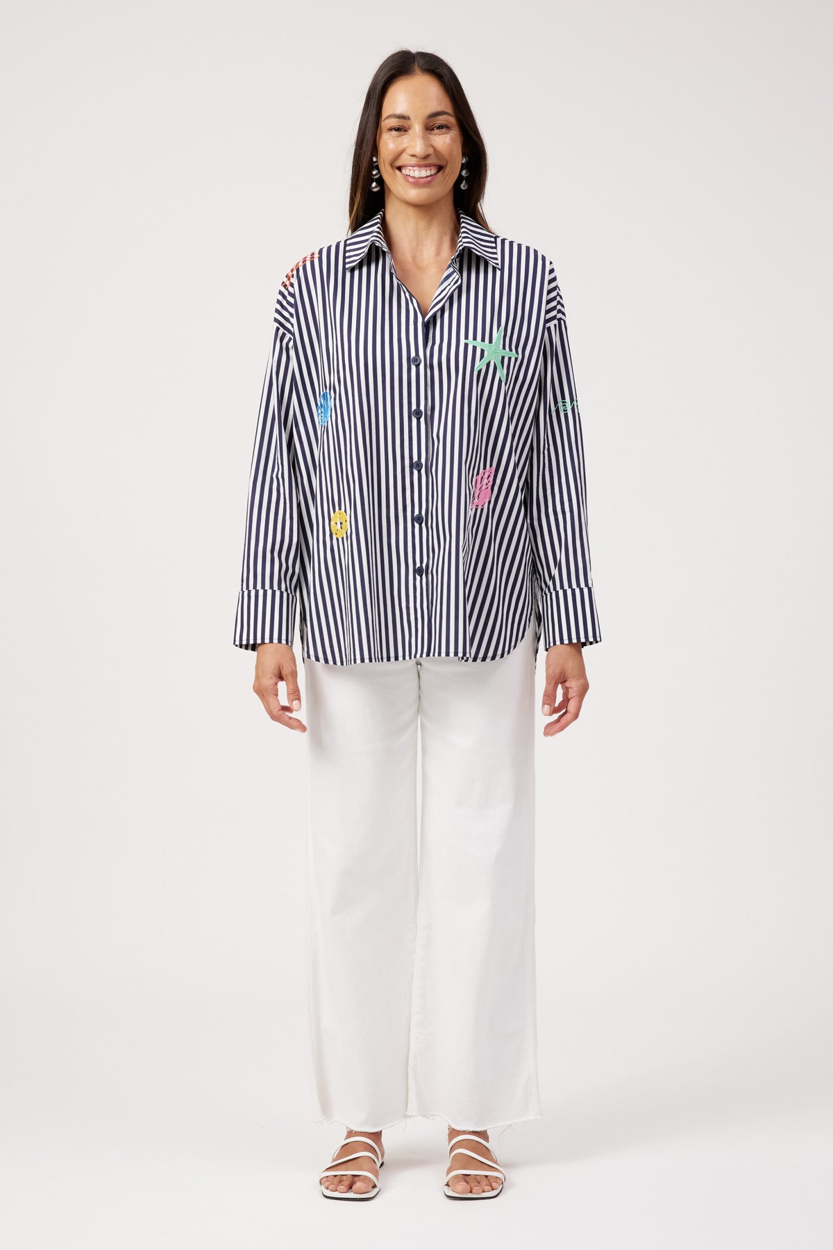 Mykonos Embroidered Stripe Shirt, Navy