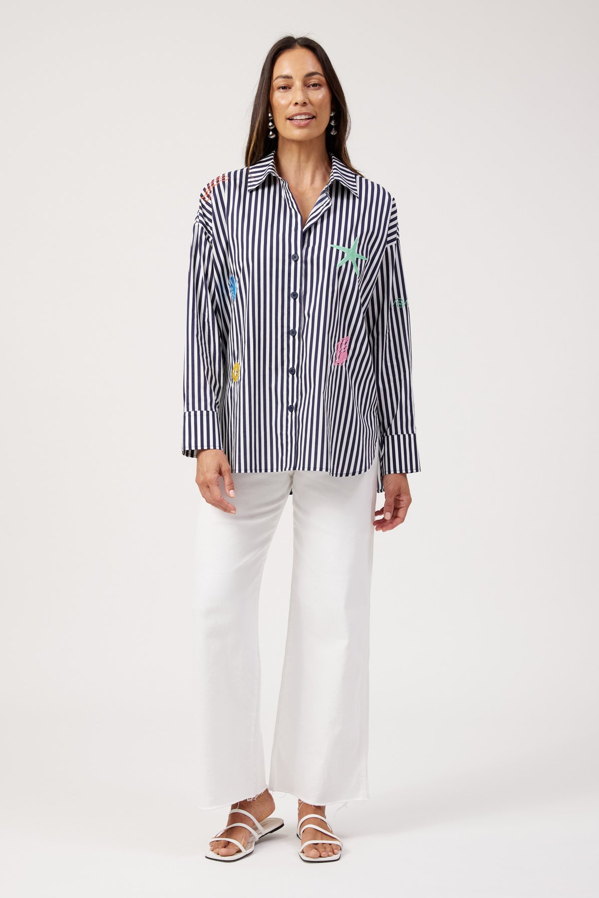 Mykonos Embroidered Stripe Shirt, Navy