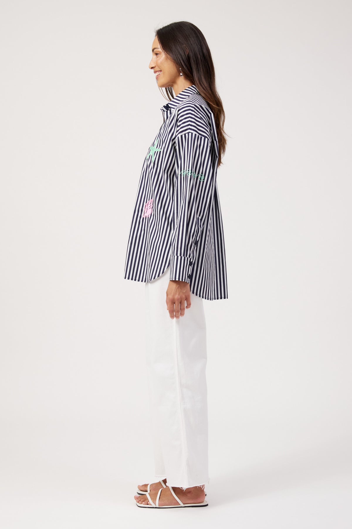 Mykonos Embroidered Stripe Shirt, Navy