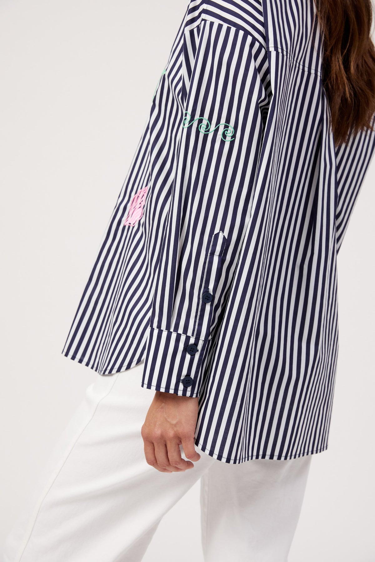 Mykonos Embroidered Stripe Shirt, Navy
