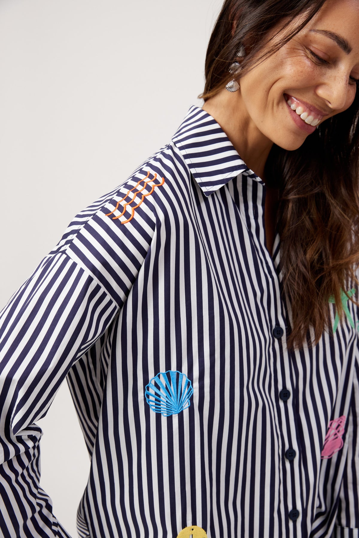 Mykonos Embroidered Stripe Shirt, Navy