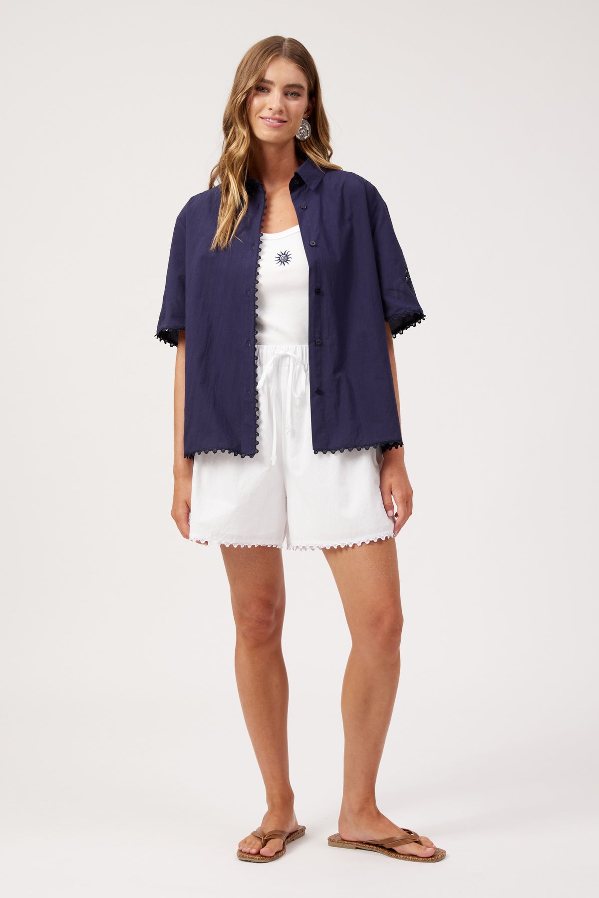 Larissa Broderie Shirt, Navy