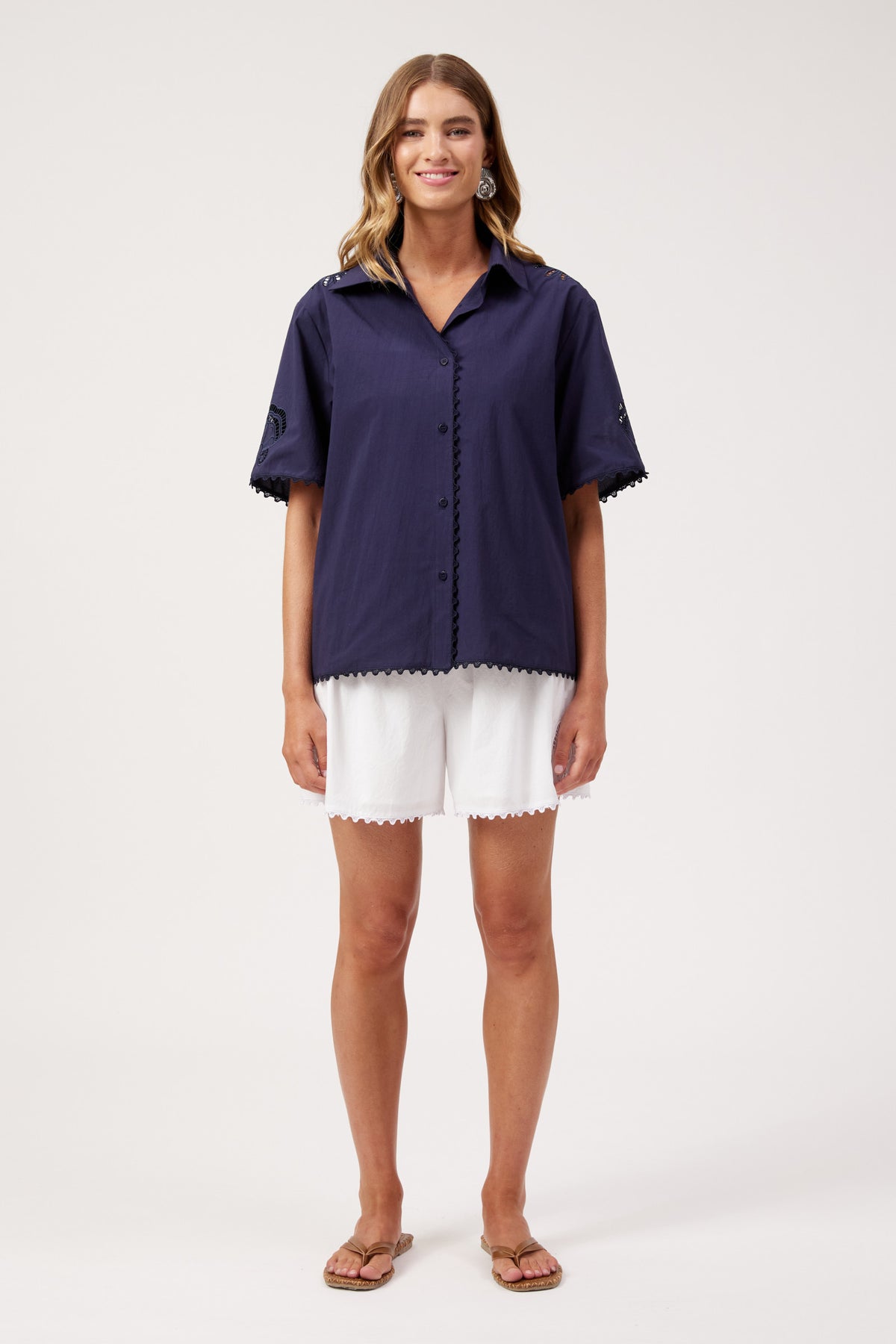Larissa Broderie Shirt, Navy