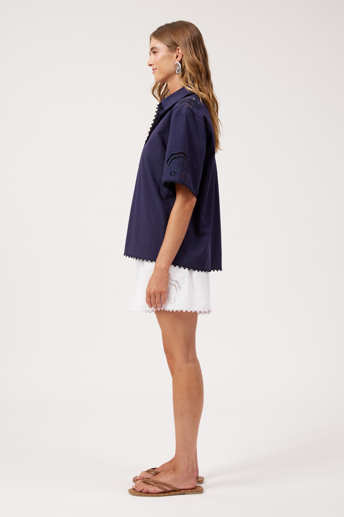 Larissa Broderie Shirt, Navy