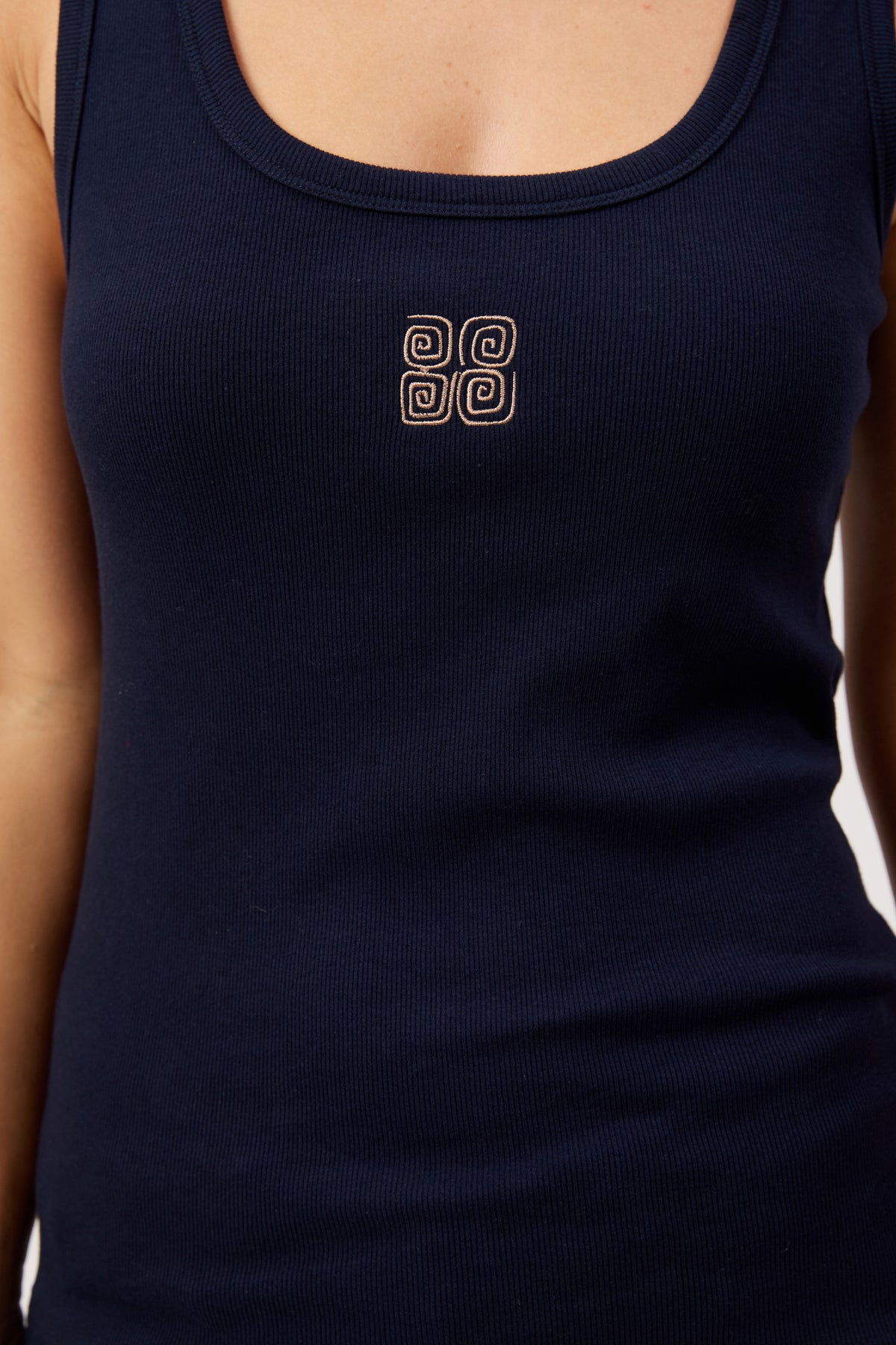 Athens Embroidered Tank, Navy