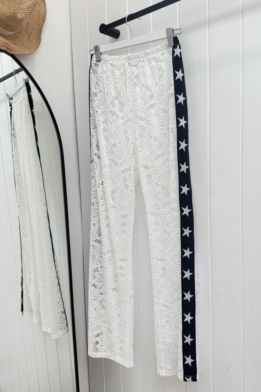 Star Lace Pants, White