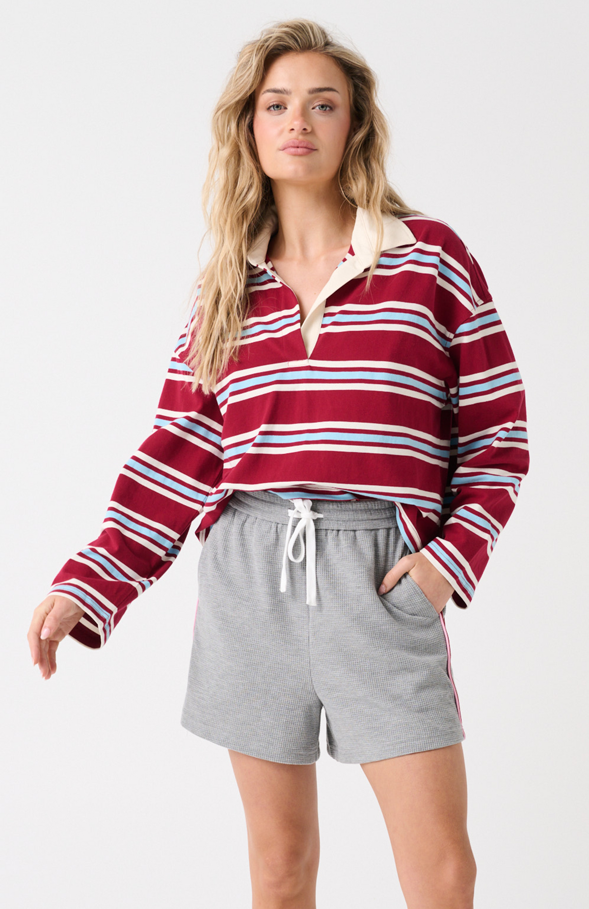 Alissa Rugby Tee, Raspberry Stripe