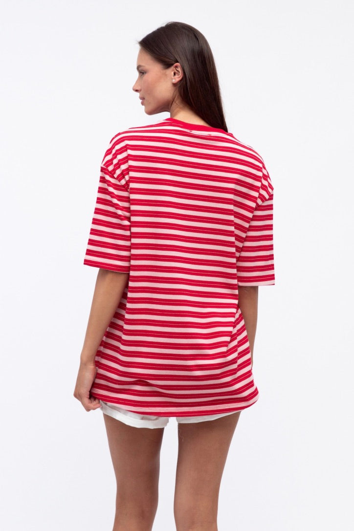 Mimi Stripe Tee, Hot Pink