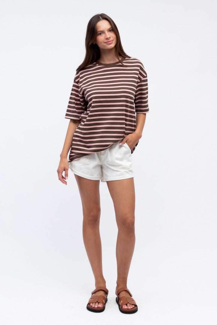 Mimi Stripe Tee, Choc Pink