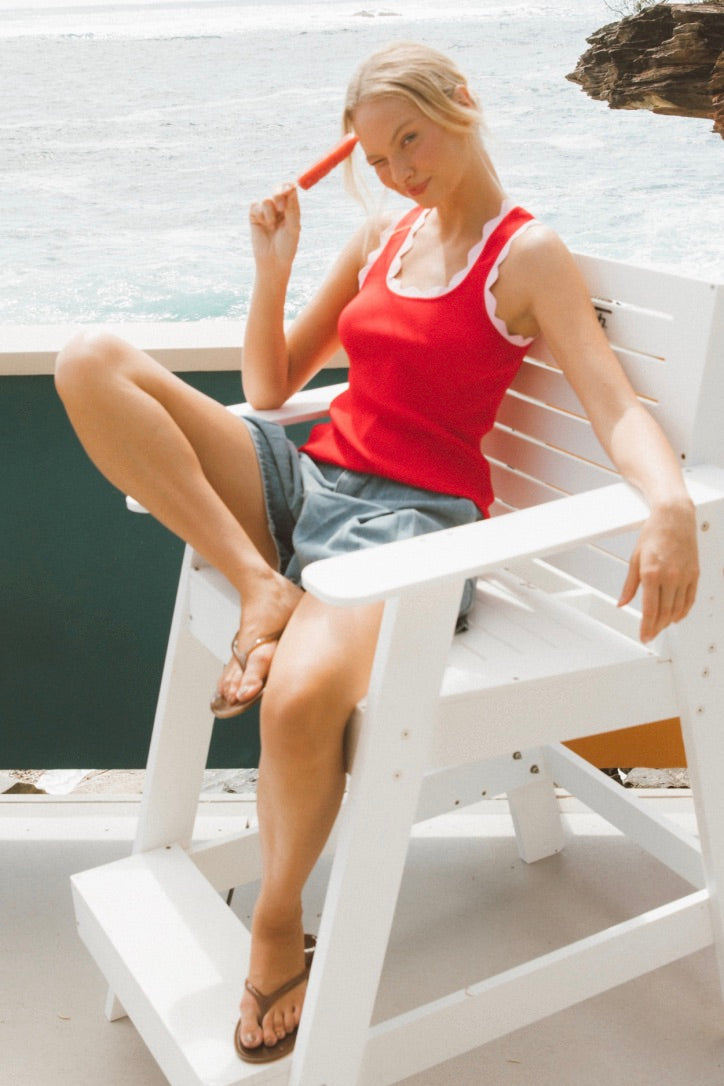 Shakila Contrast Knit Tank, Red - FRANKIE + COCO
