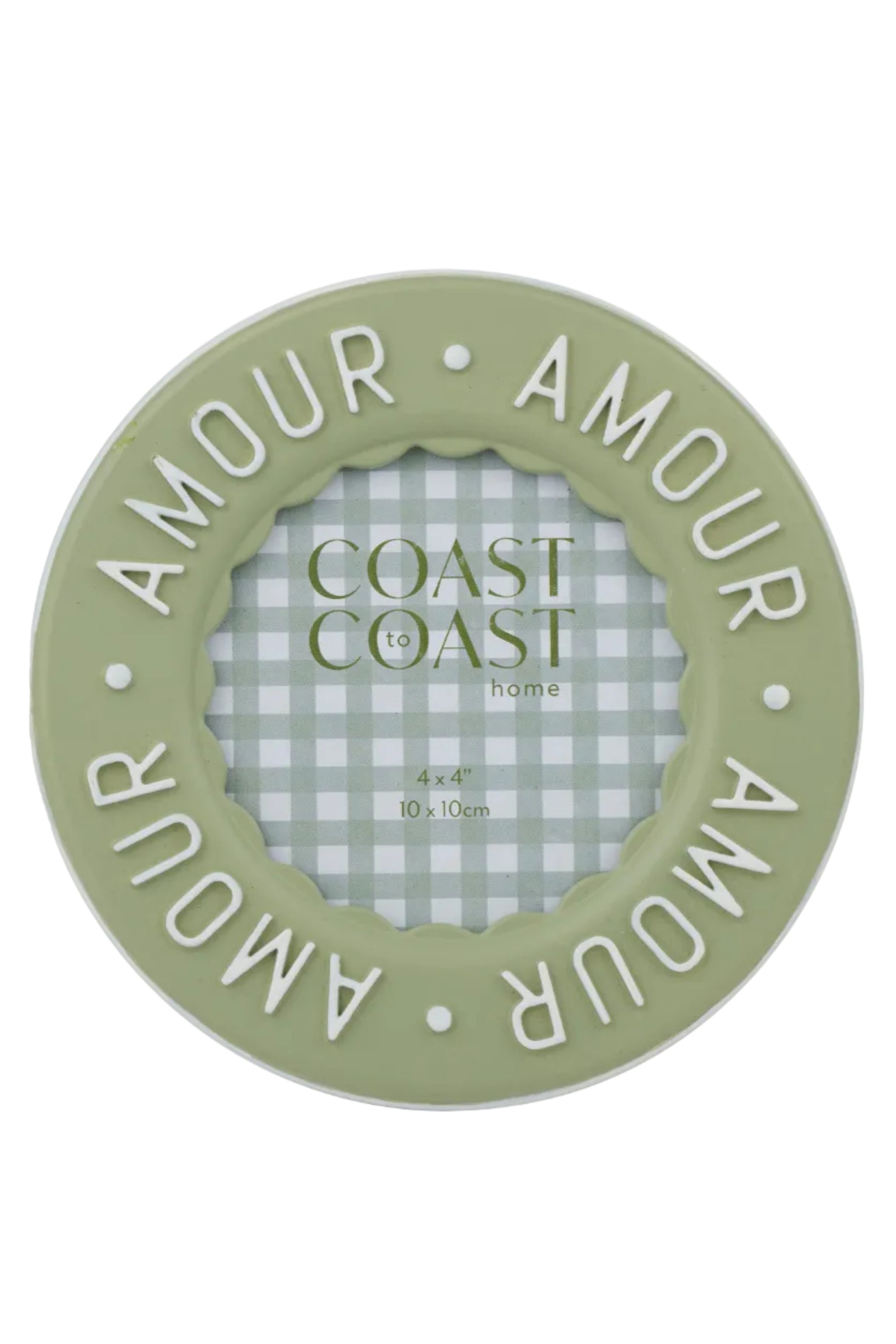 Round green frame with 'Amour' text 