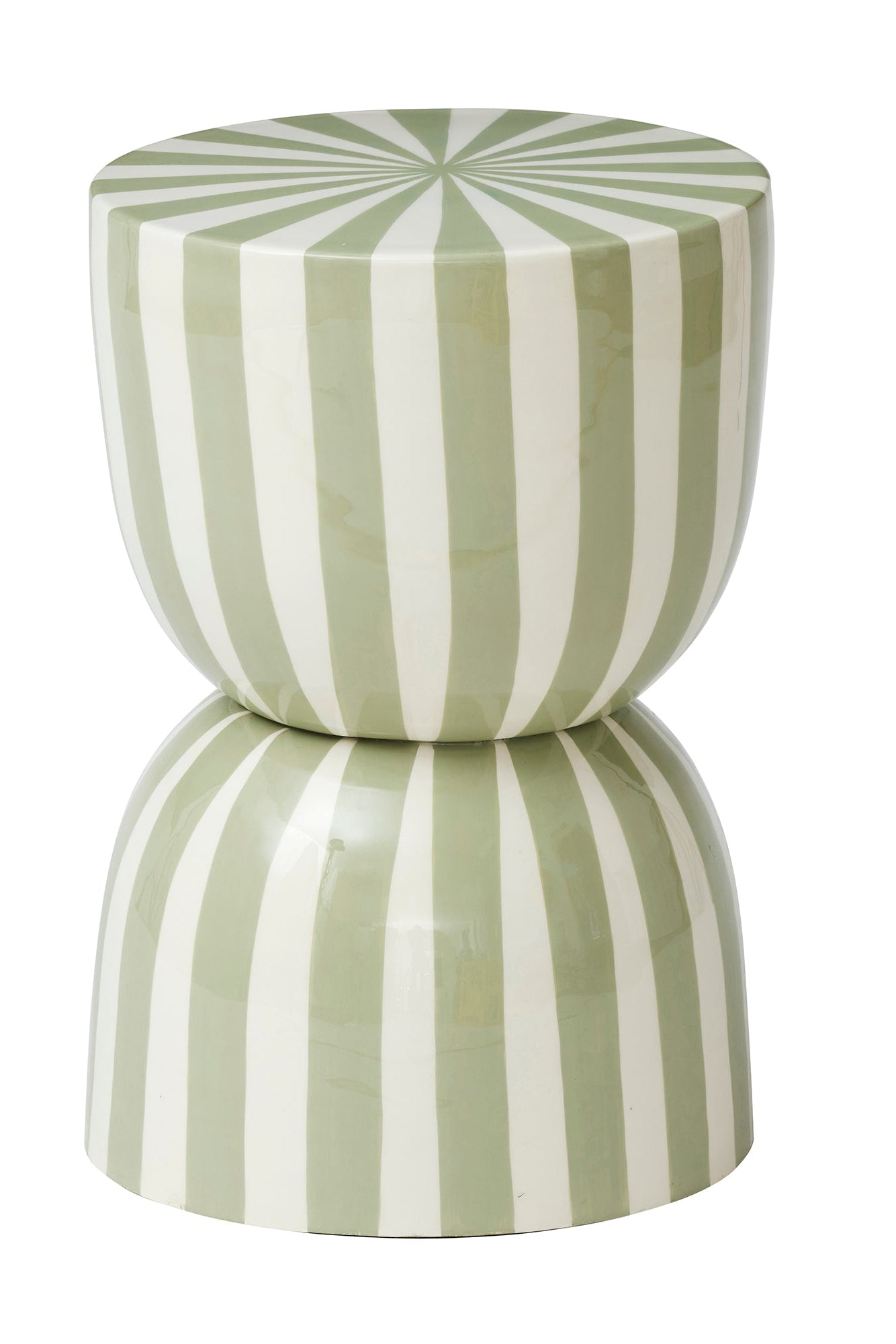 Green and white striped stool on a white background