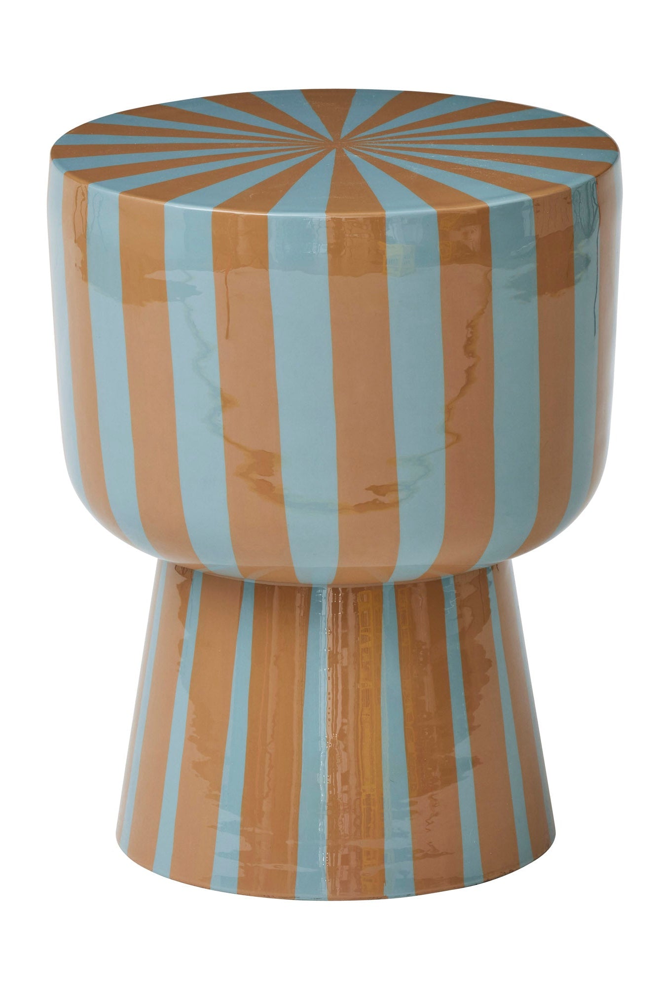 Striped stool with blue and orange pattern on a white background