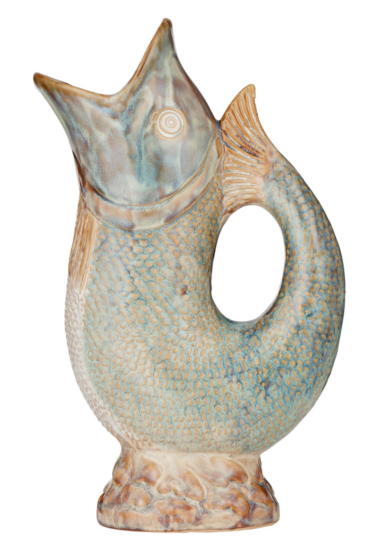 Ceramic fish-shaped pitcher on a white background