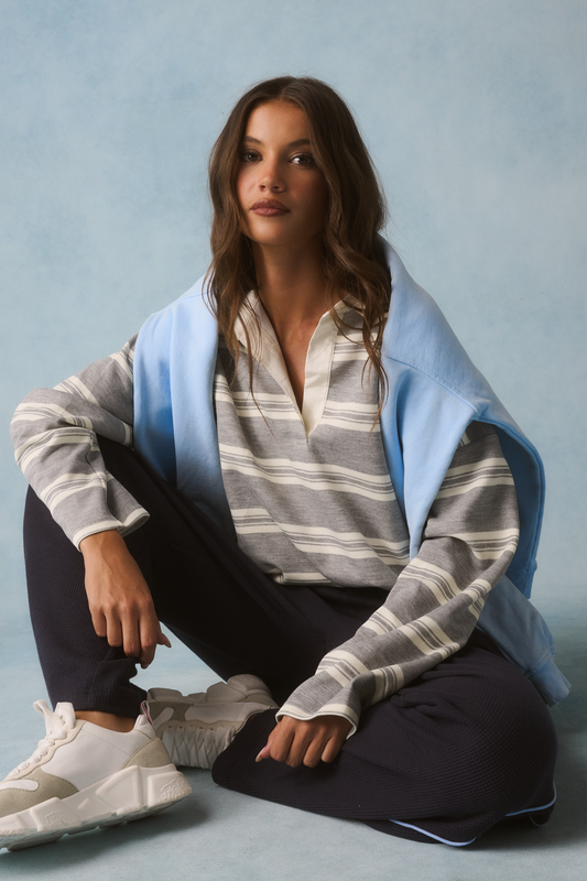 Freddie Rugby Top, Grey Marle Stripe