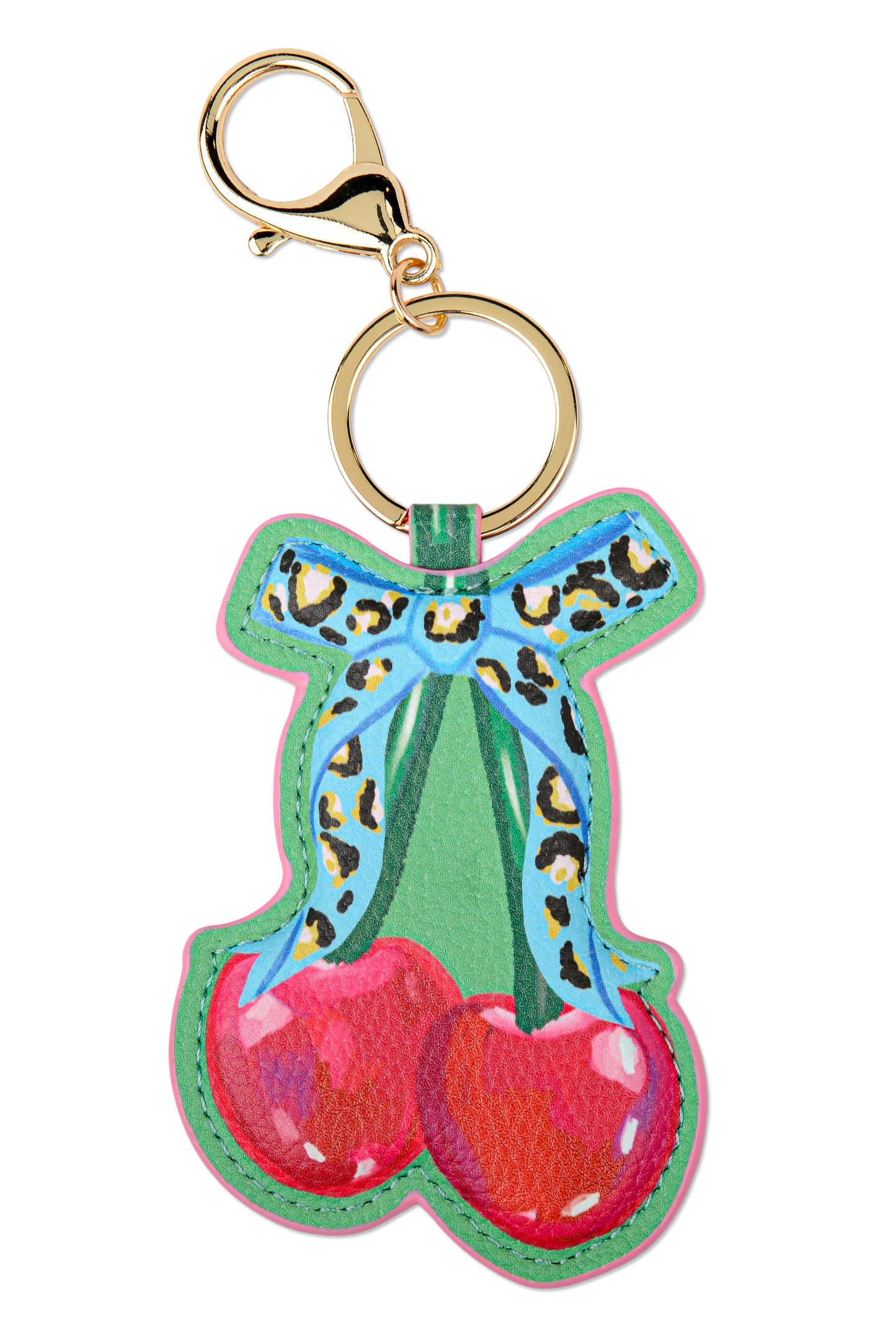 Keychain with cherries and a bow on a white background