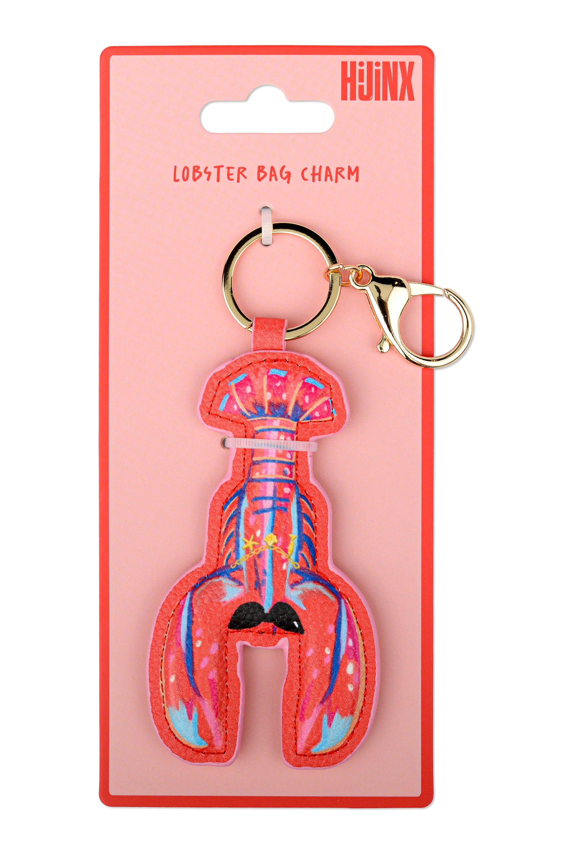 Lobster bag charm on a pink card with 'HUNX' branding