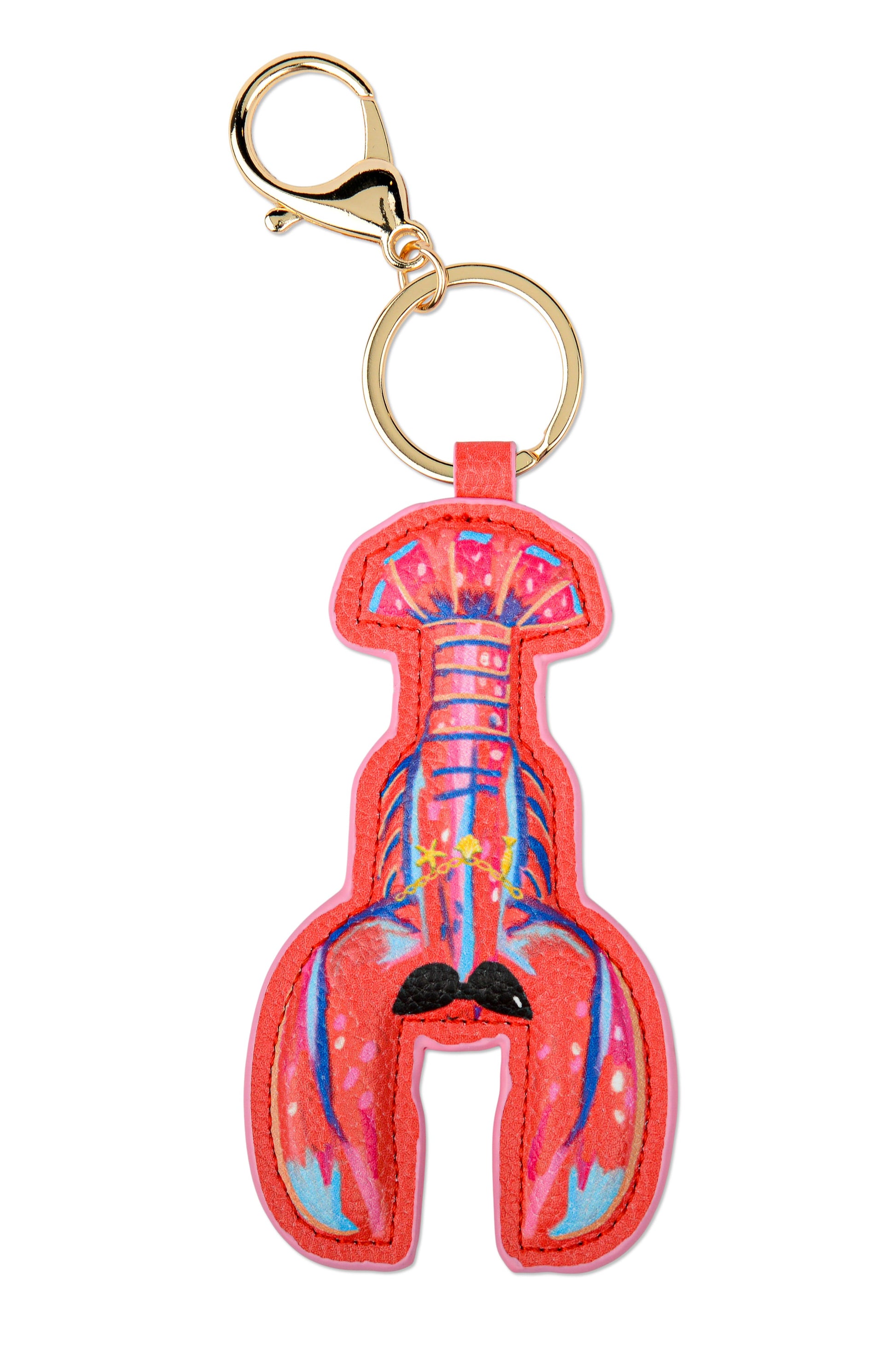 Lobster-shaped keychain with a gold clasp on a white background