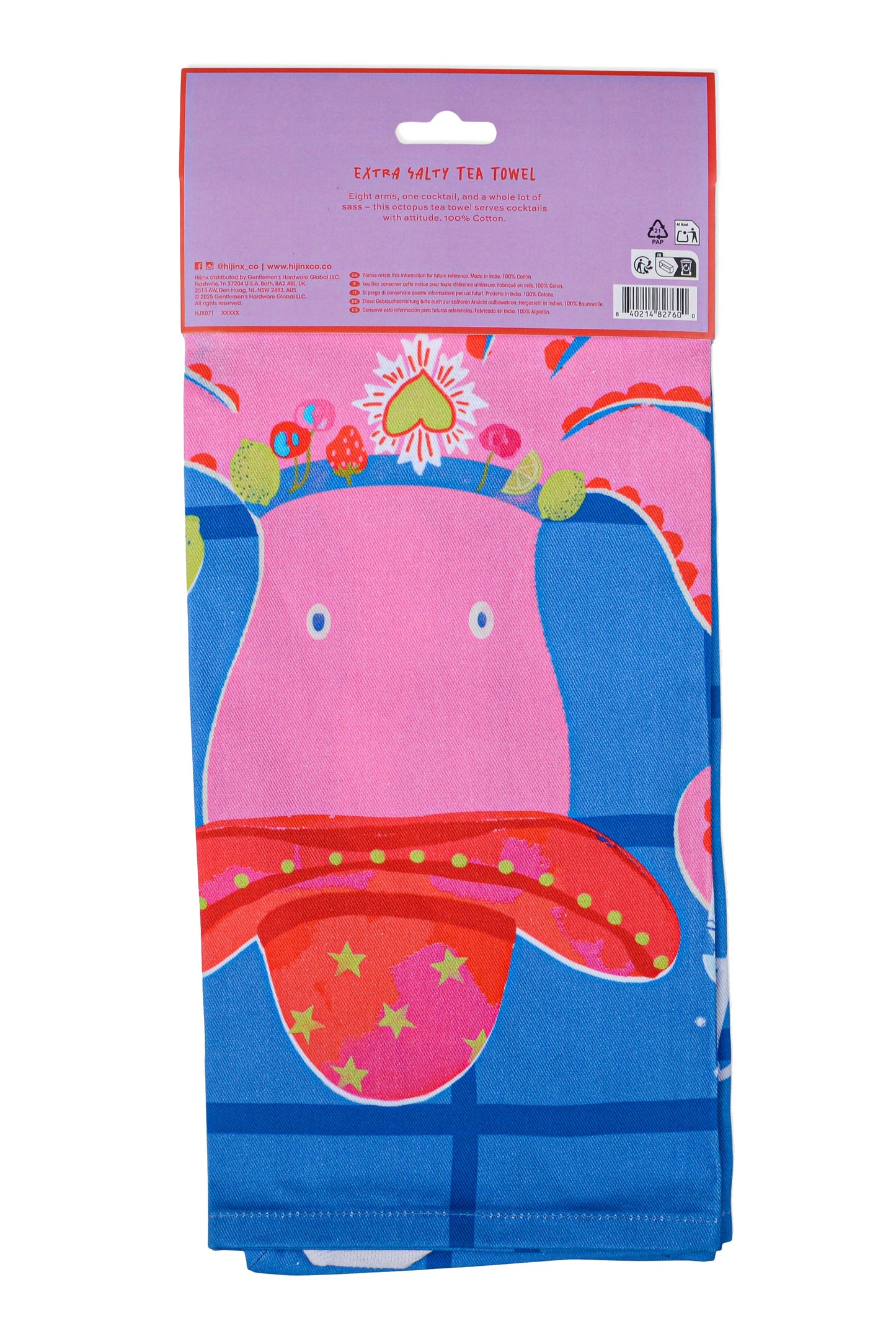 Packaged children's tea towel with cartoon character on a white background