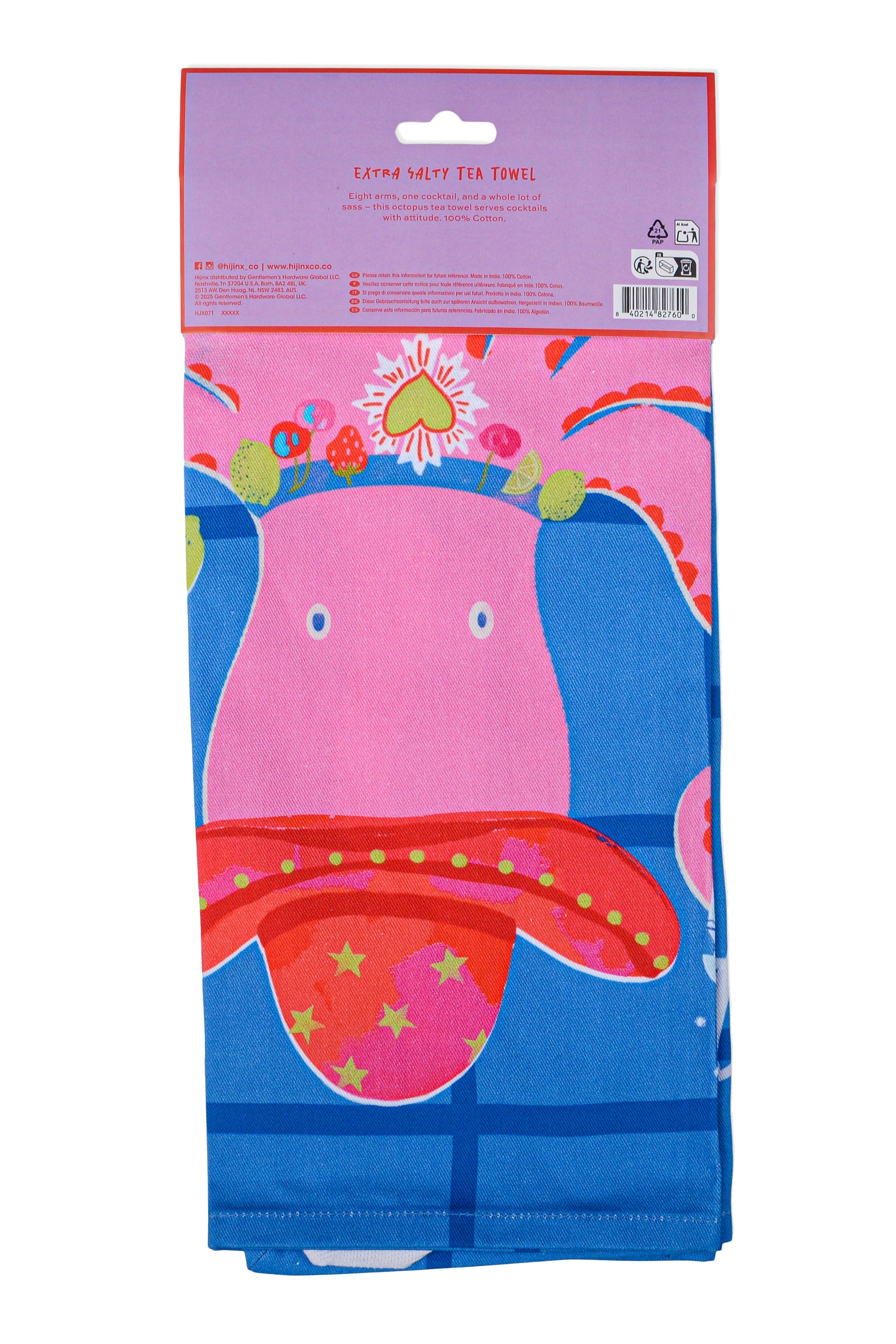 Packaged children's tea towel with cartoon character on a white background