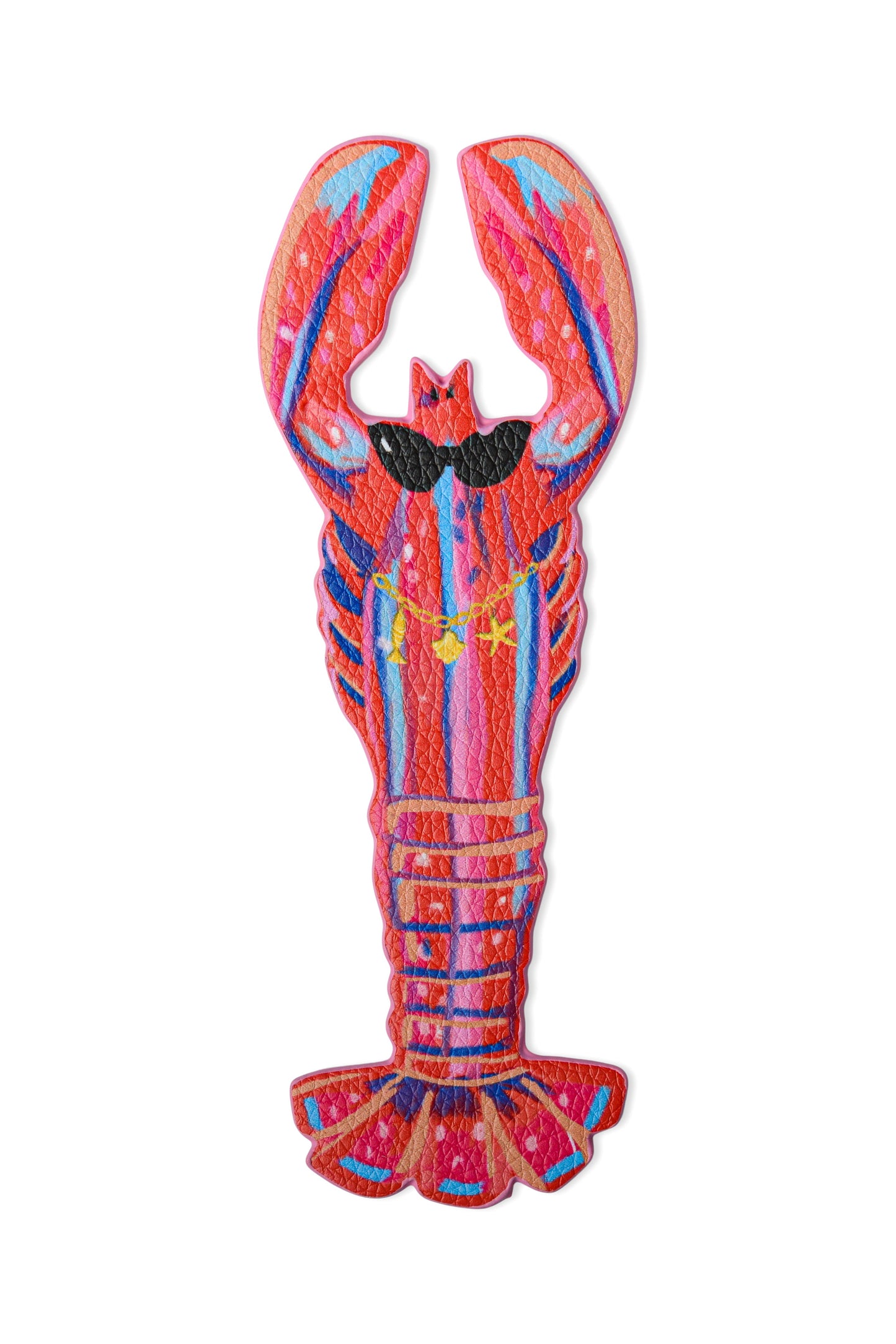 Colorful lobster-shaped toy on a white background
