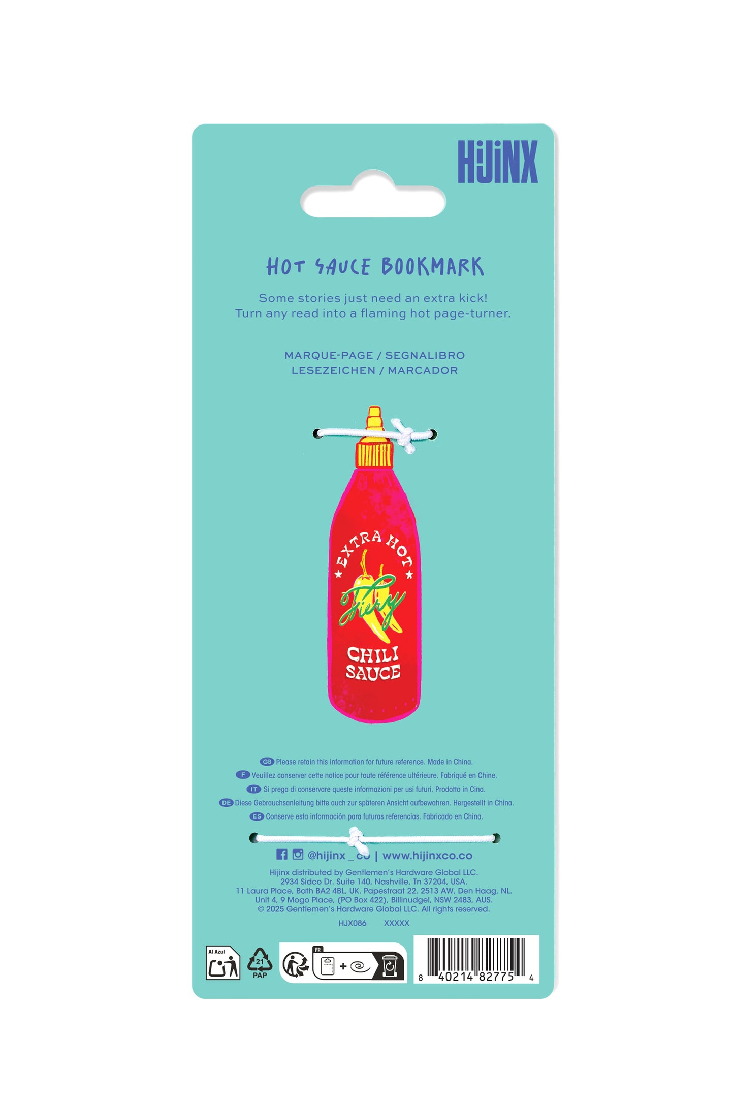 Hot sauce bookmark packaging with a blue background