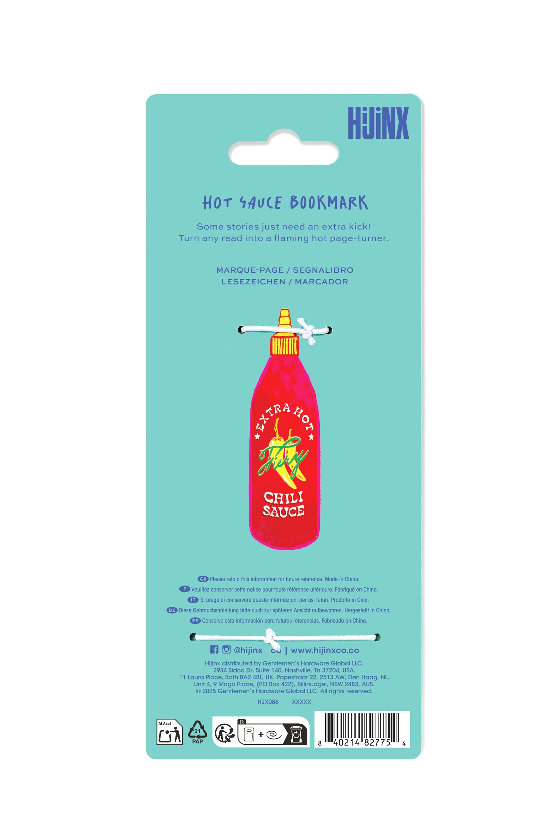 Hot sauce bookmark packaging with a blue background