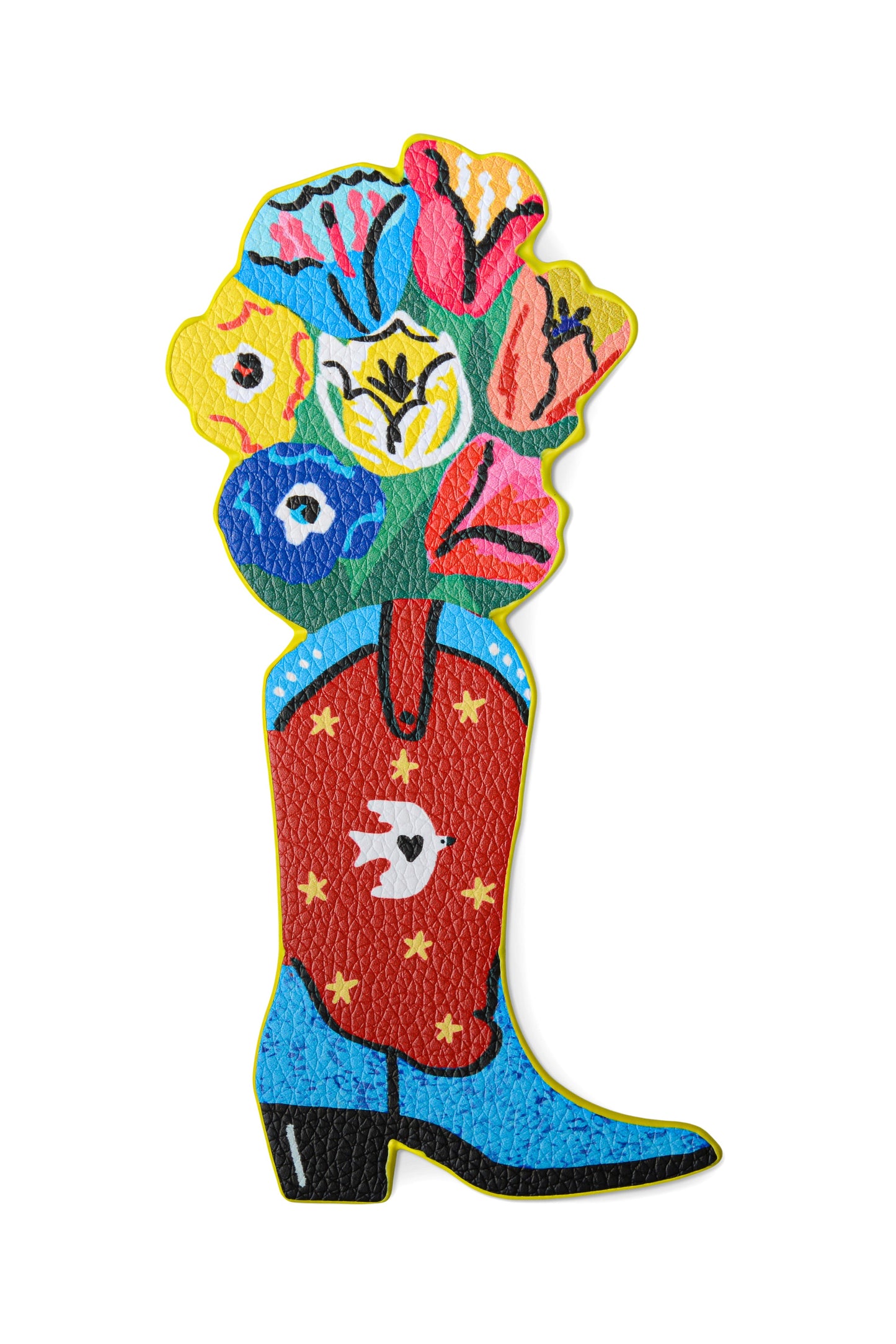 Colorful patch of a cowboy boot with flowers on a white background