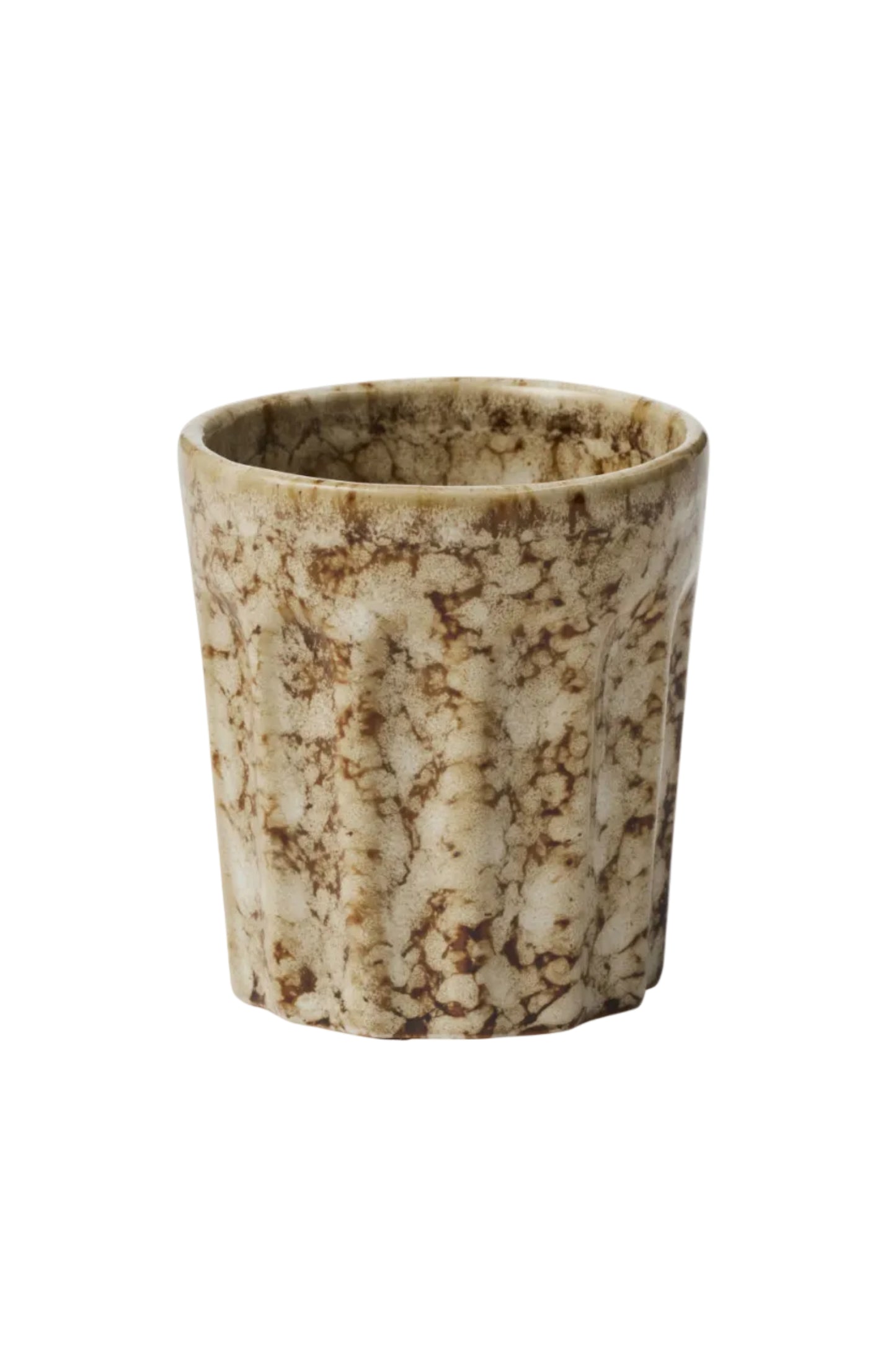 Marble-patterned ceramic cup on a white background
